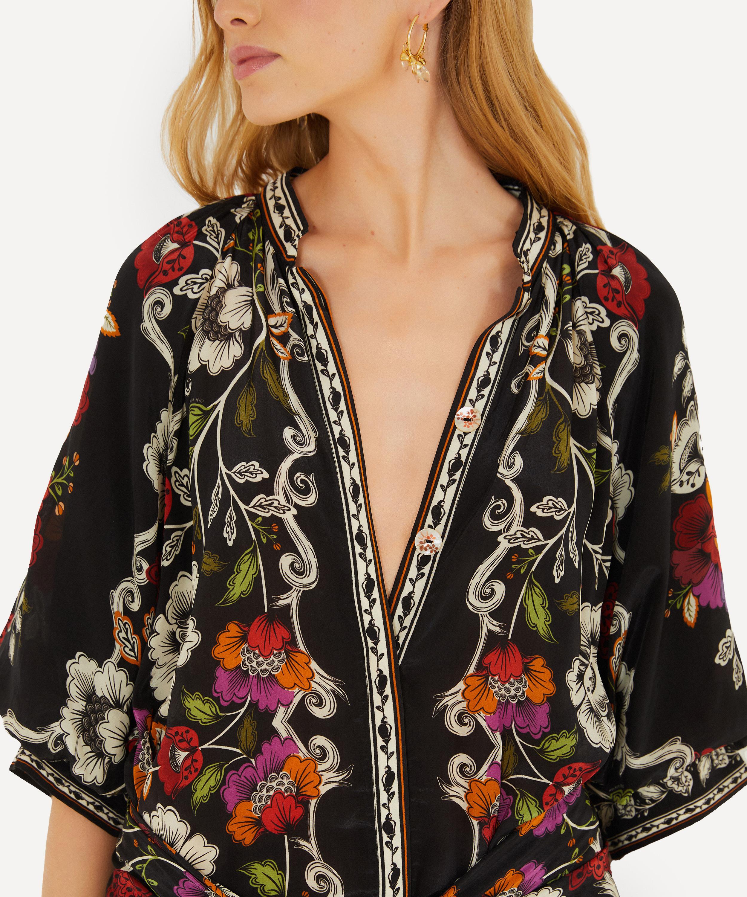 FARM Rio - Black Rococo Flowers Belted Midi Dress image number 2