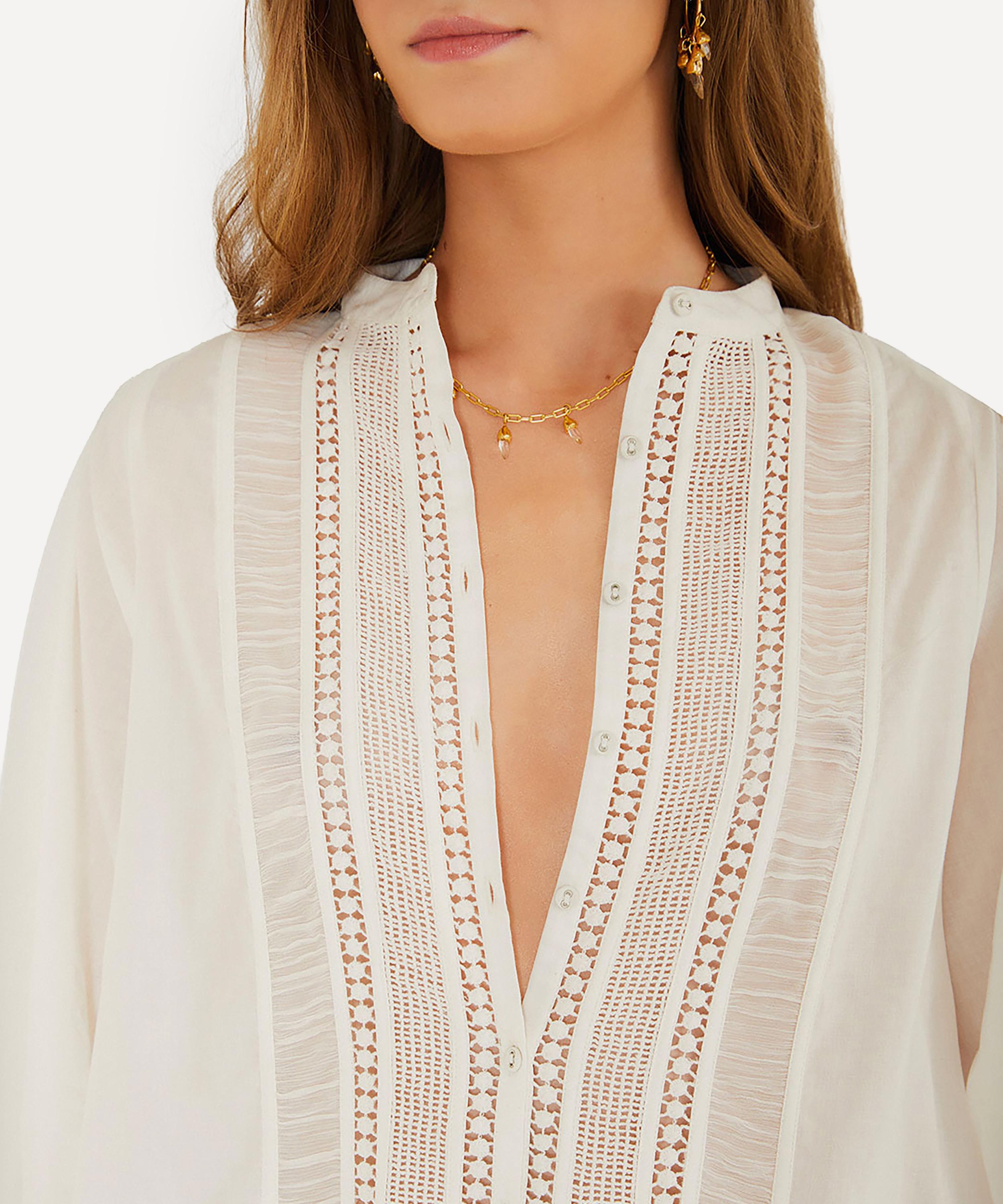 FARM Rio - Off-White Long-Sleeve Buttoned Lace Blouse image number 2