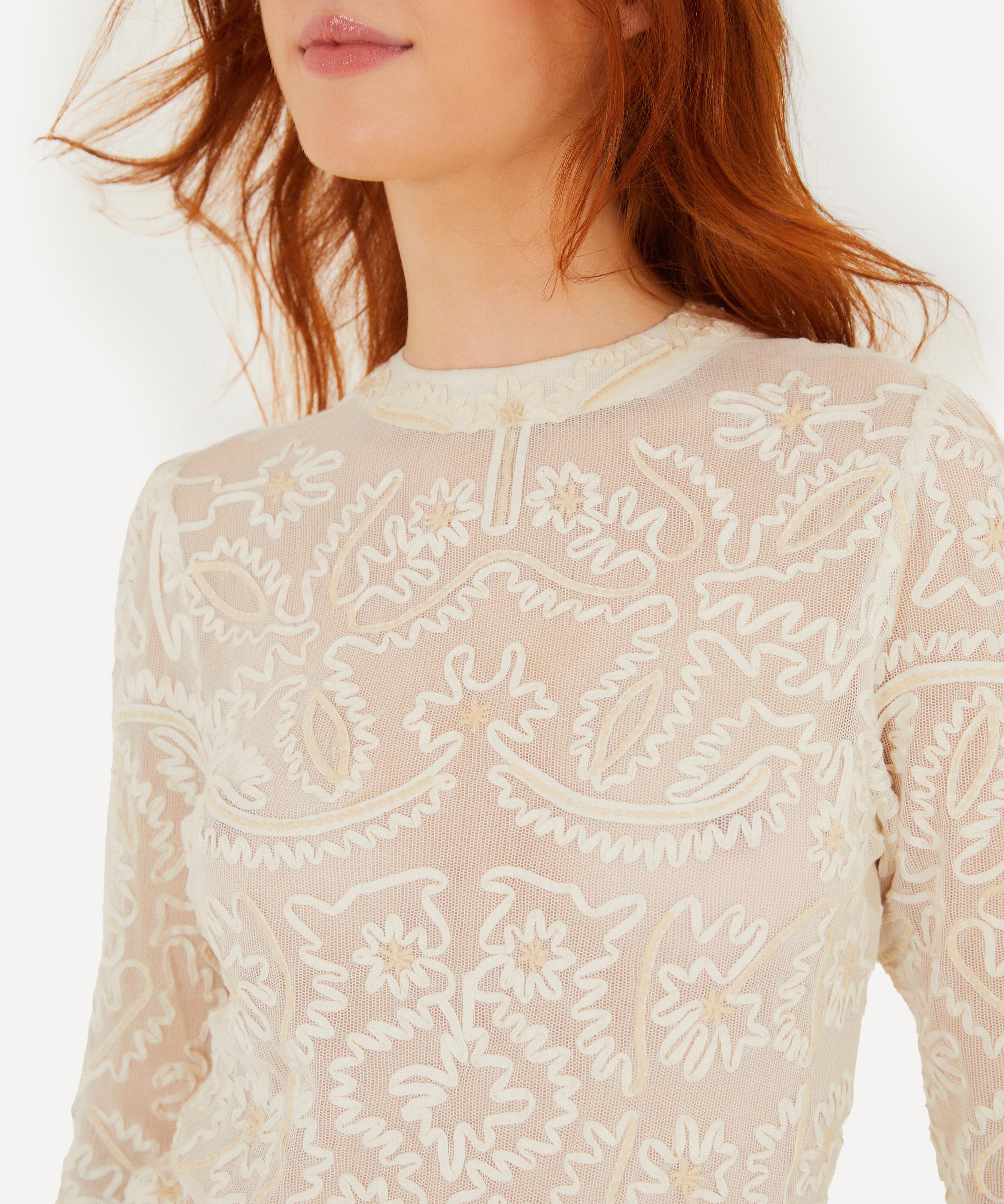 FARM Rio - Off-White Embroidered Crew-Neck Long-Sleeve Blouse image number 0