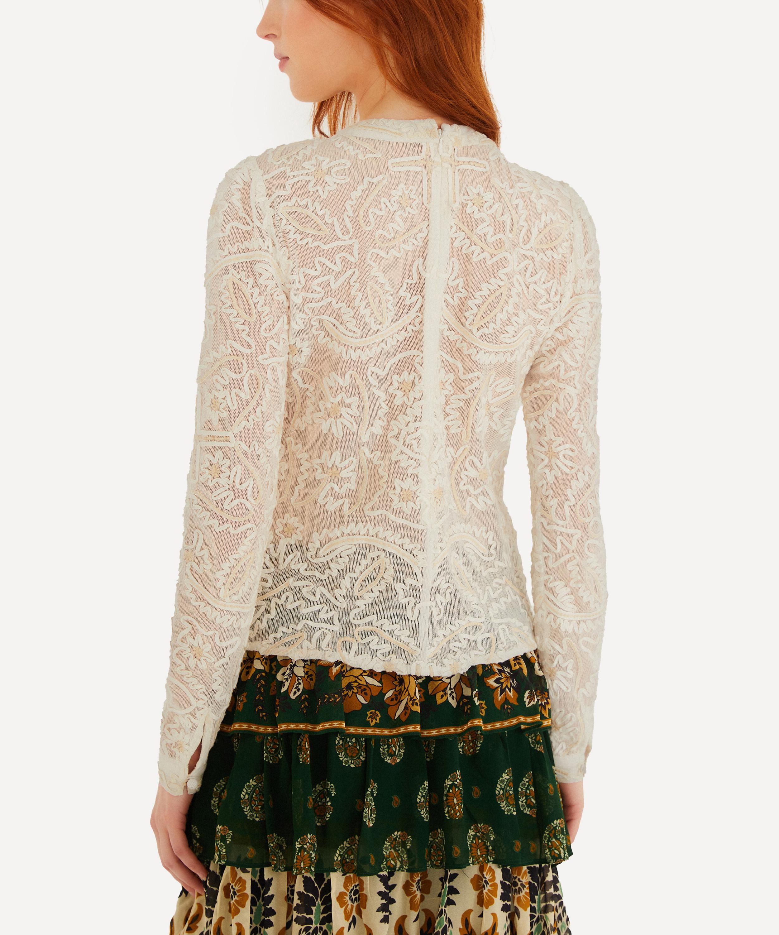 FARM Rio - Off-White Embroidered Crew-Neck Long-Sleeve Blouse image number 1