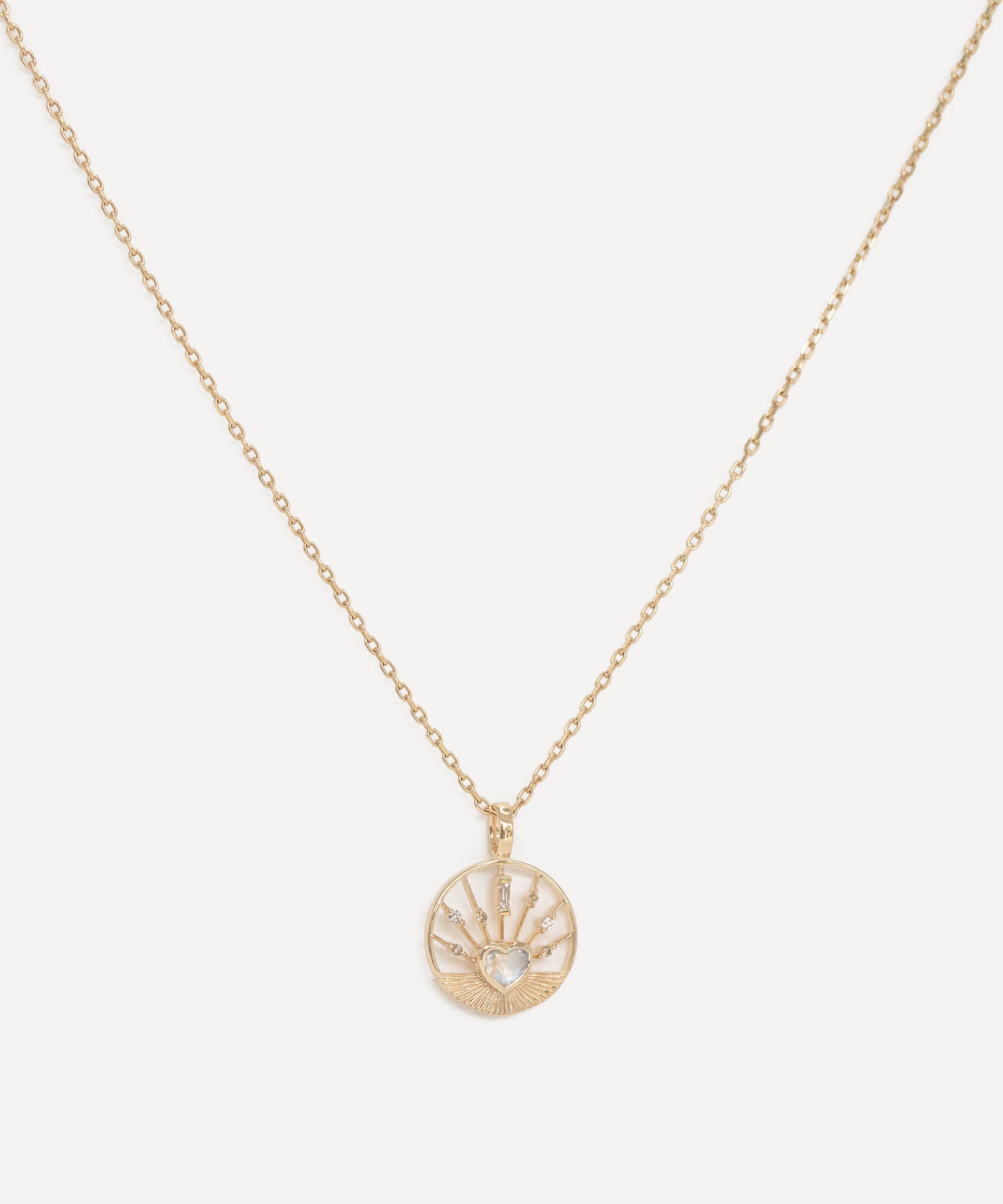 Celine Daoust - 14ct Gold Moonstone Heart Medal Chain Necklace
