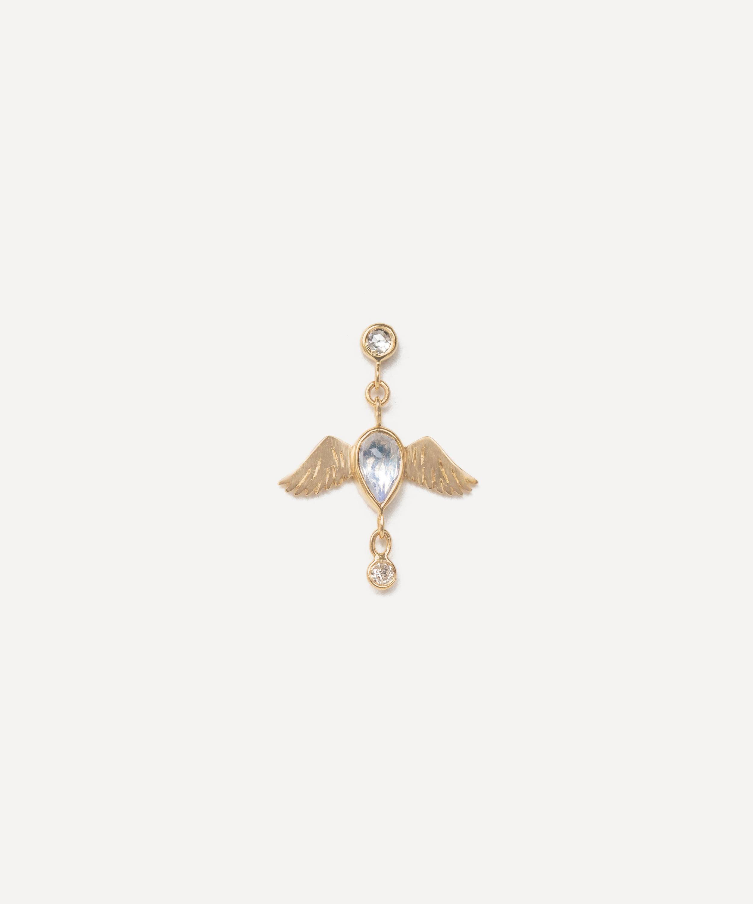 Celine Daoust - 14ct Gold Pear Moonstone Bird Diamond Single Earring