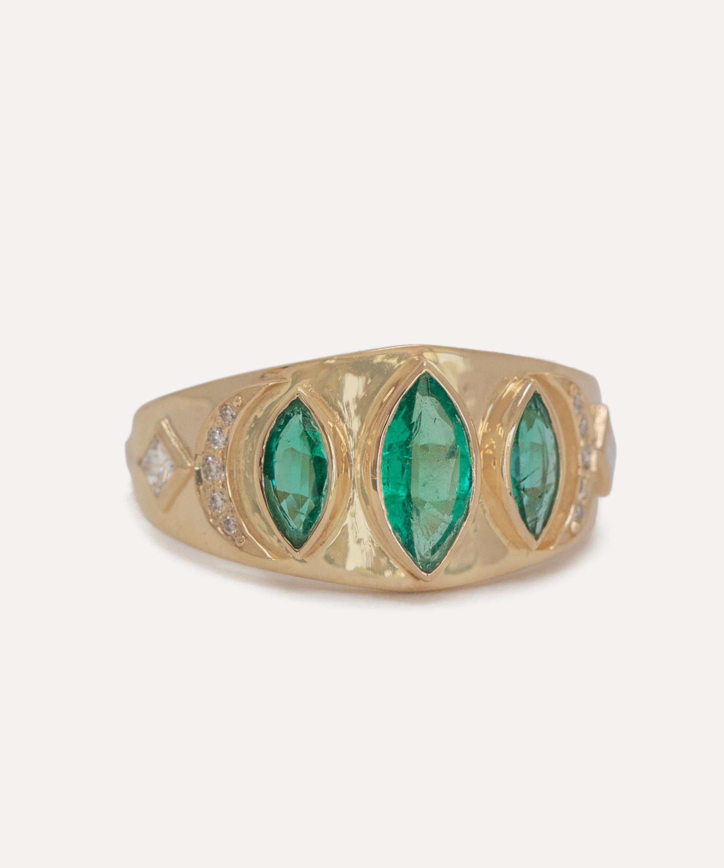 Celine Daoust - 14ct Gold Triple Marquise Emerald Diamond Ring