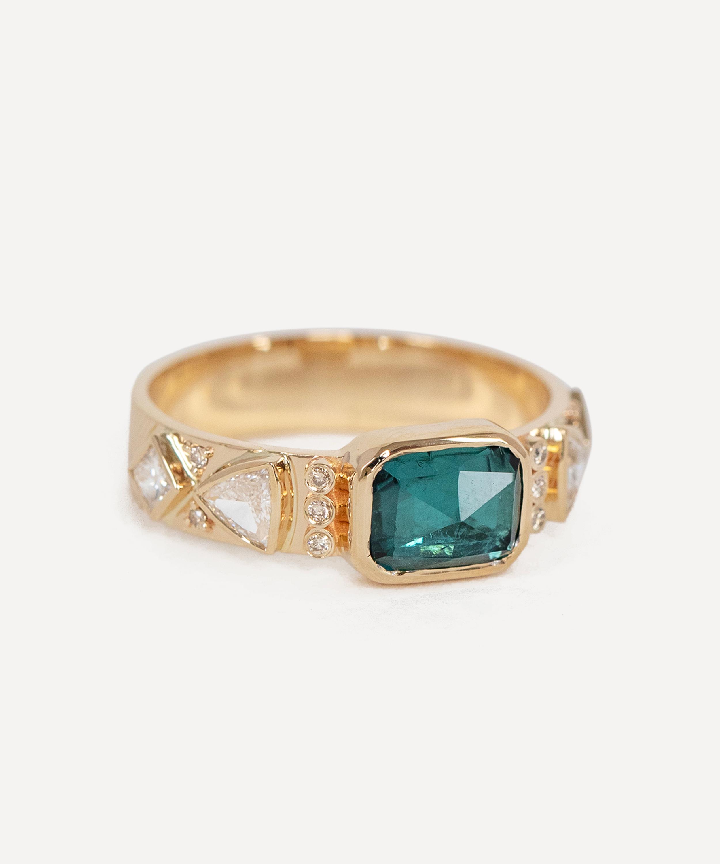 Celine Daoust - 14ct Gold Turquoise Tourmaline and Diamonds Totem Ring