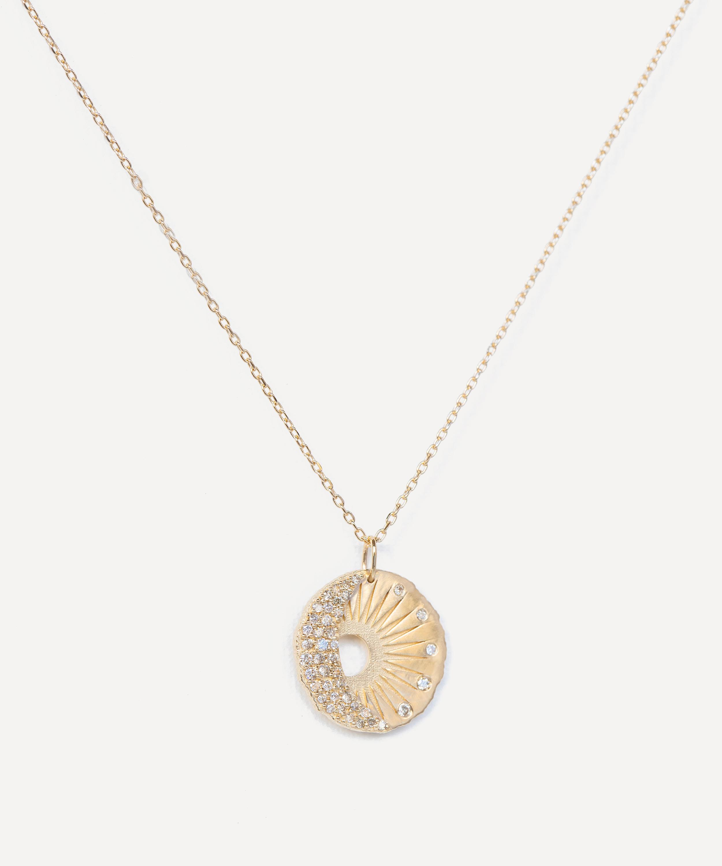 Celine Daoust - 14ct Gold Sun Moon Medallion Diamond Pendant Necklace