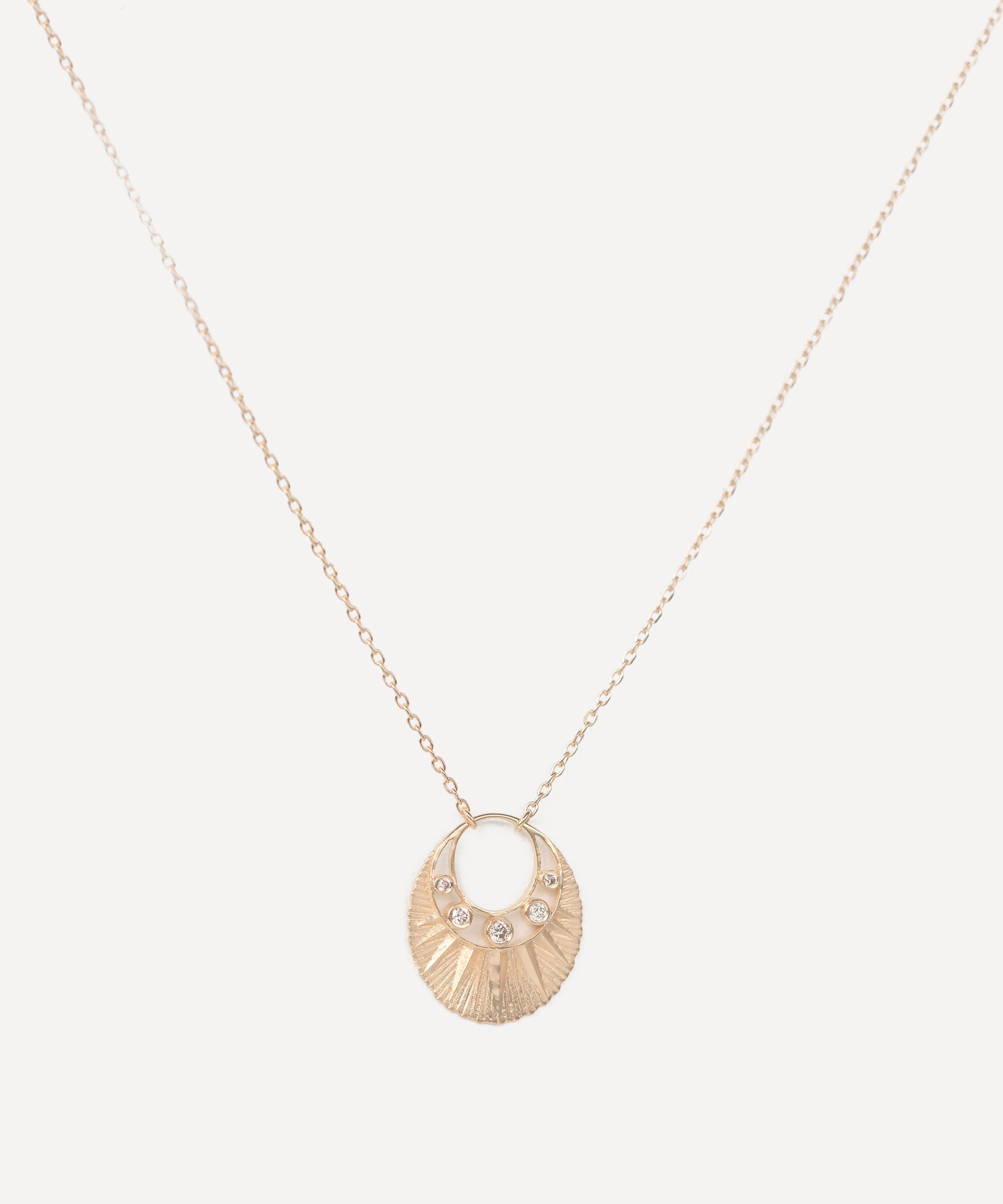 Celine Daoust - 14ct Gold Five Diamonds Moon Crescent Pendant Necklace