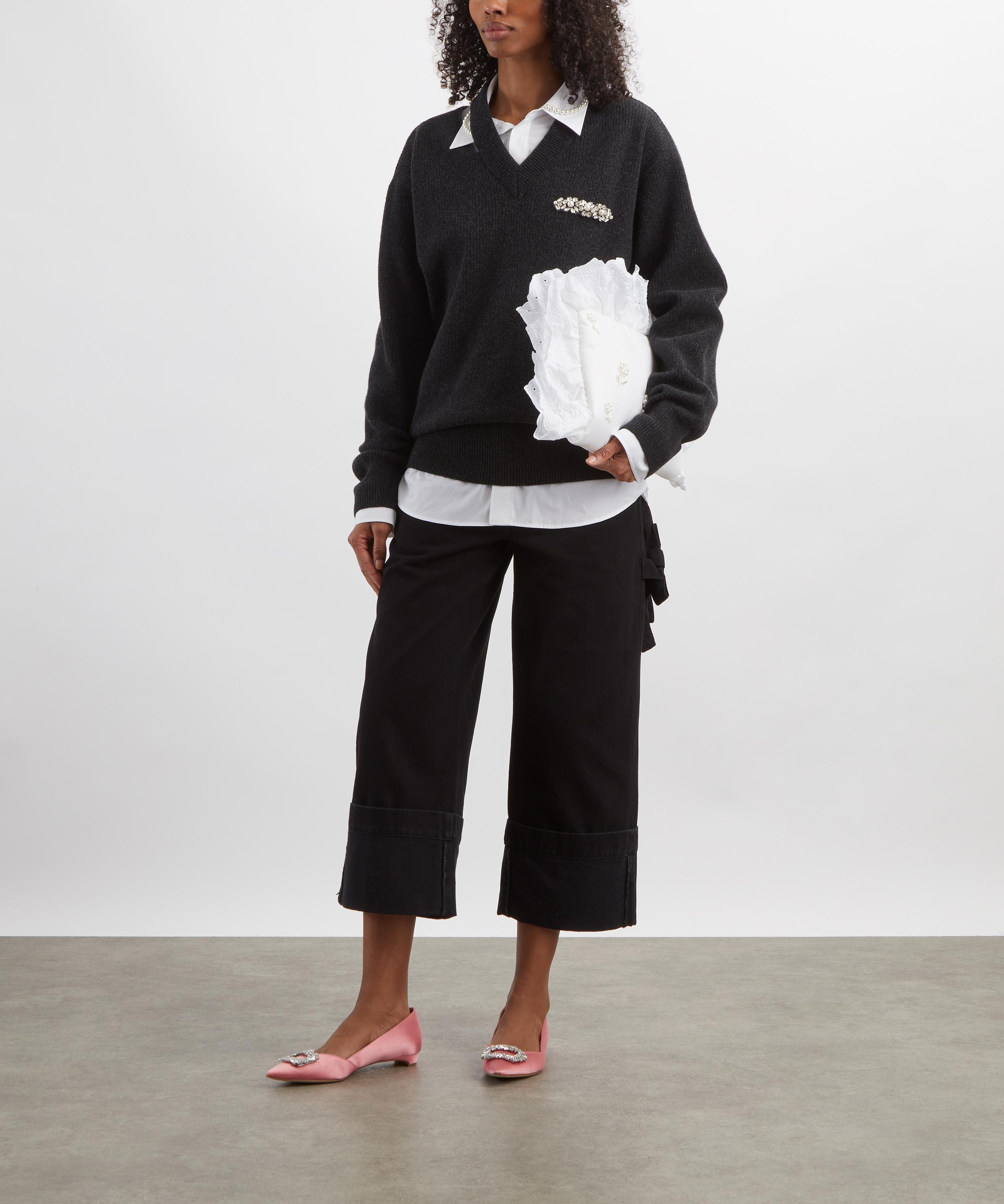 Simone Rocha - Black Turned-Up Cropped Wide-Leg Jeans image number 1