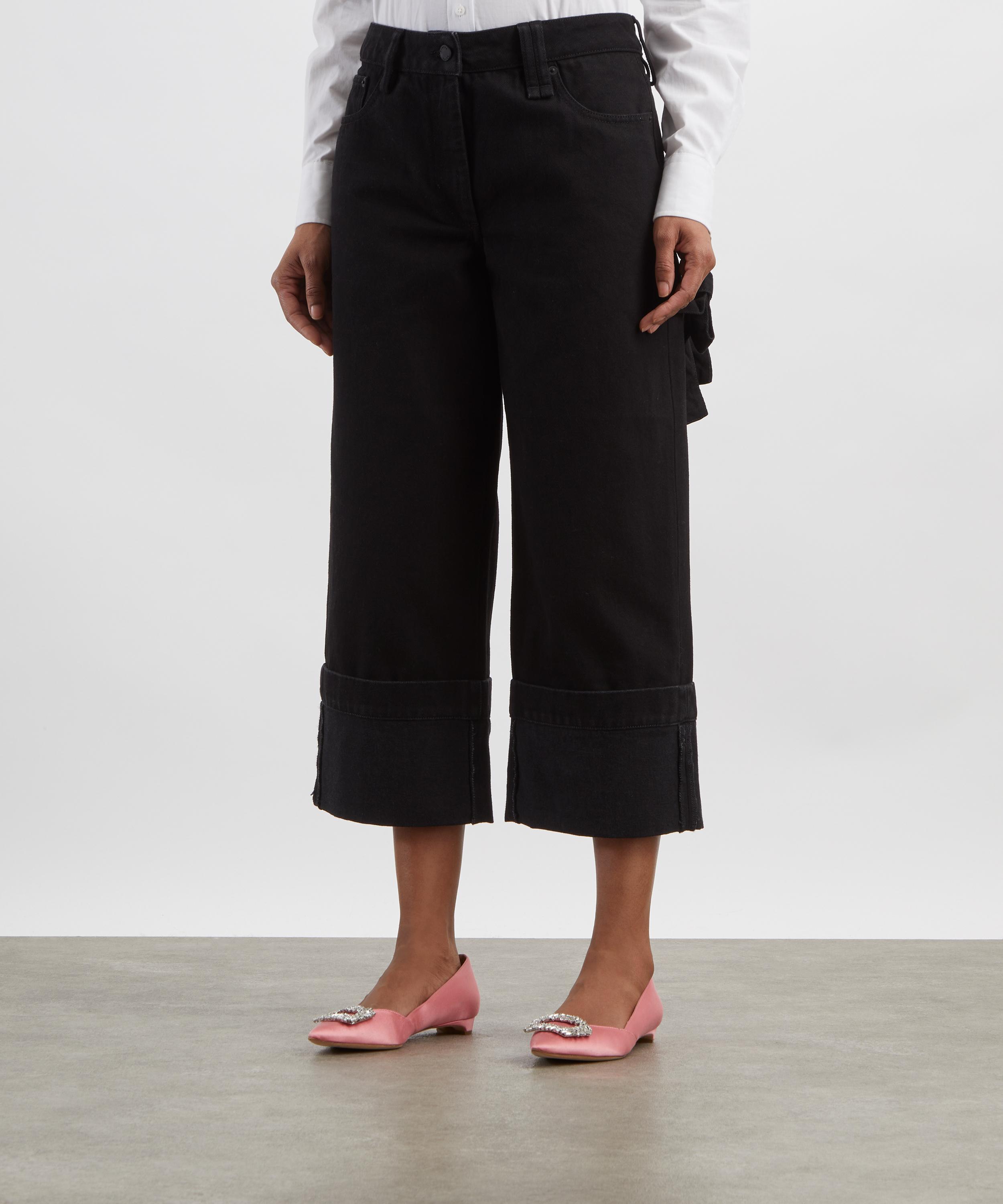 Simone Rocha - Black Turned-Up Cropped Wide-Leg Jeans image number 2