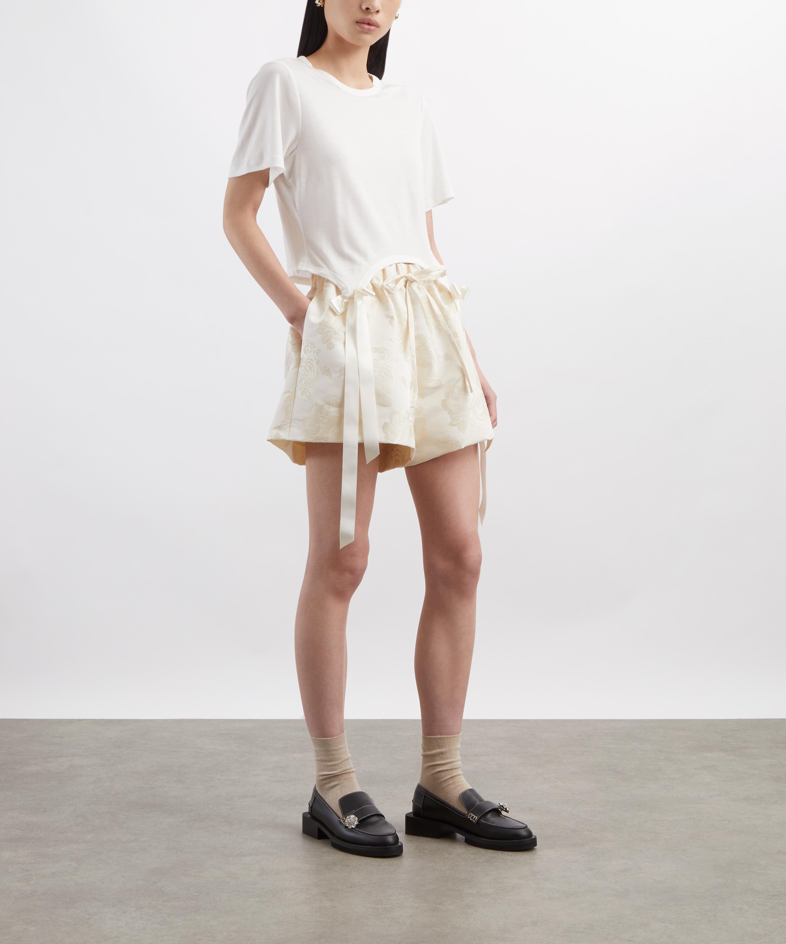 Simone Rocha - Cream Elasticated Rose Brocade Shorts image number 1