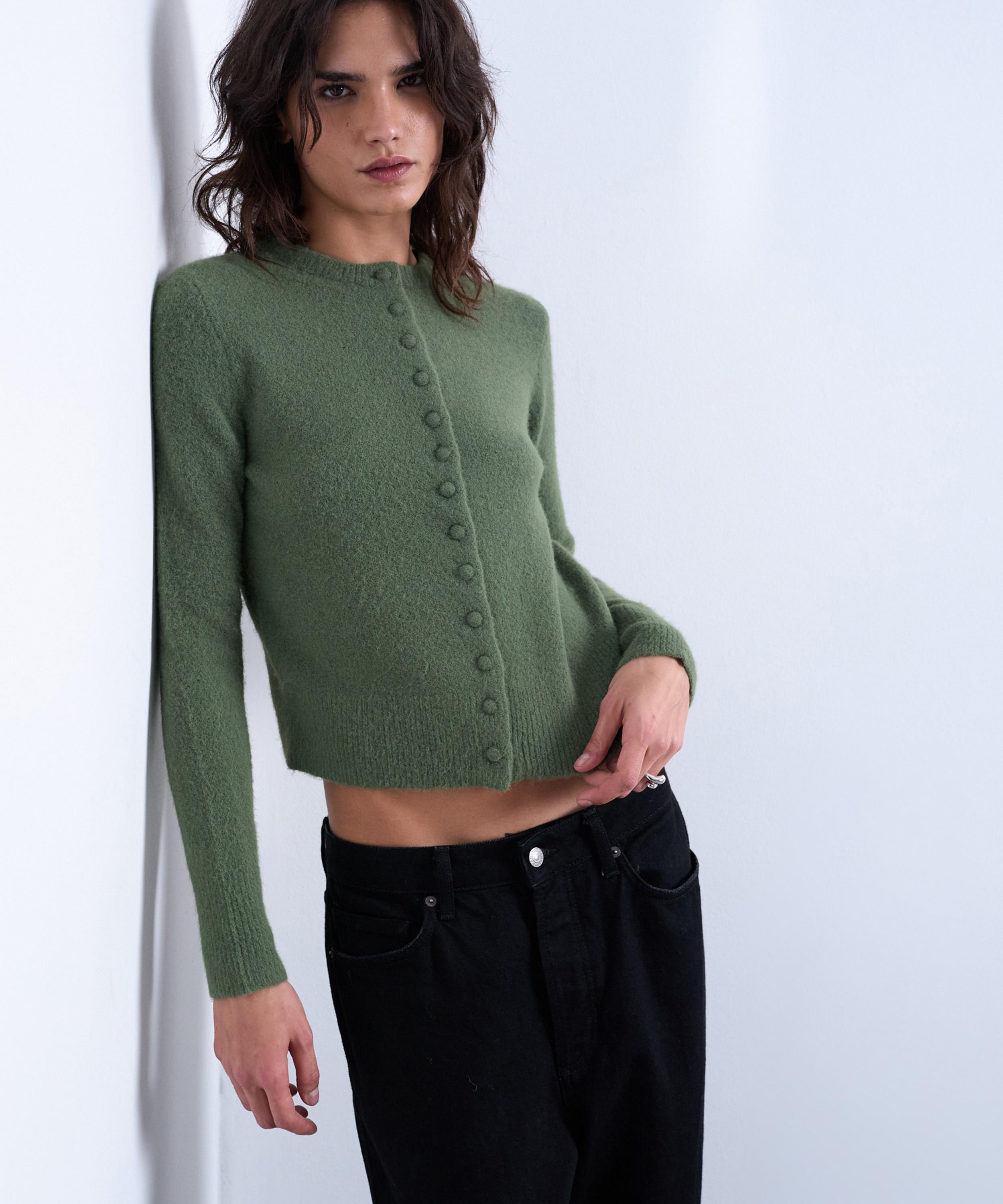 TOPSHOP - Green Knitted Covered Button Cardigan