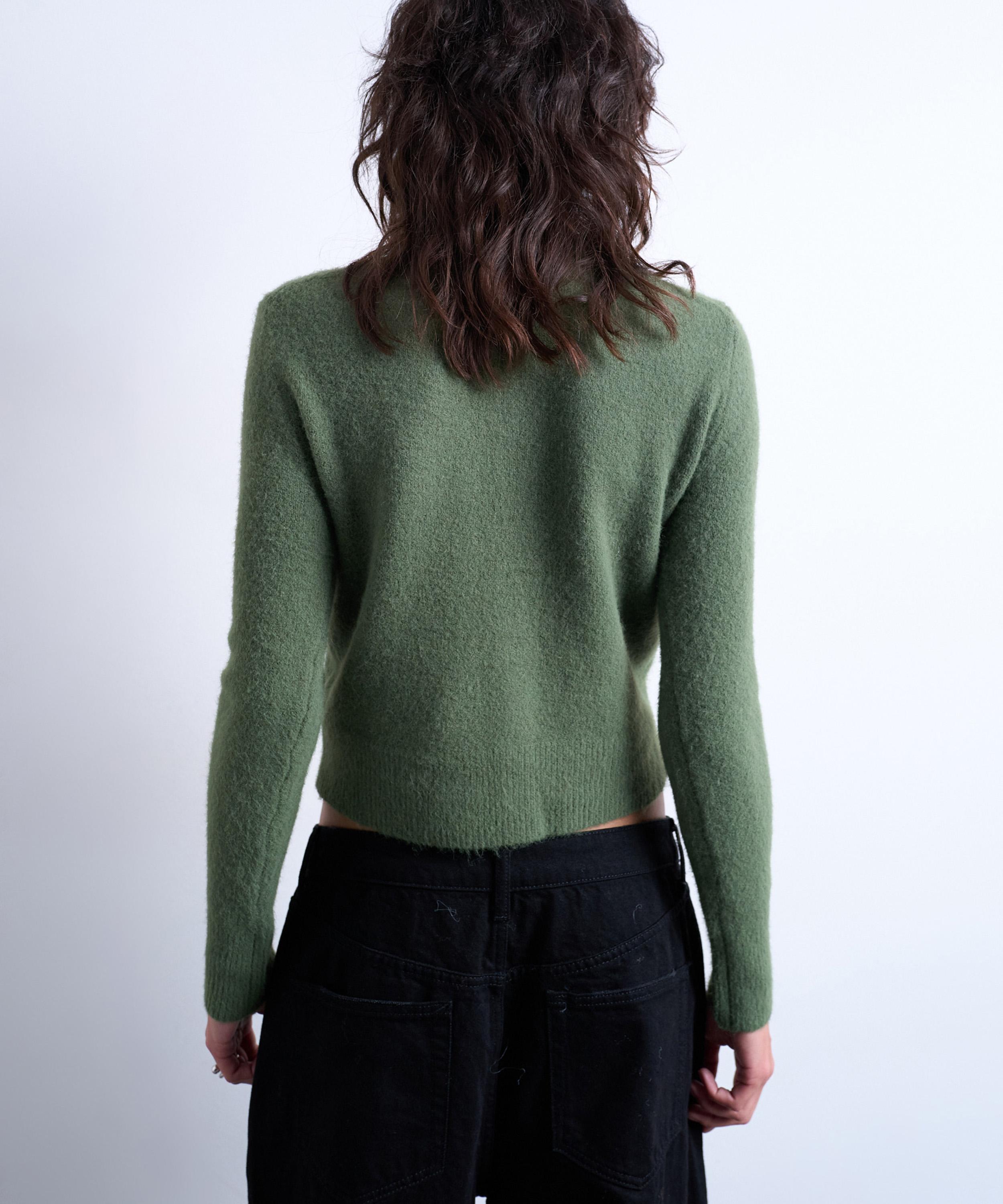 TOPSHOP - Green Knitted Covered Button Cardigan image number 1