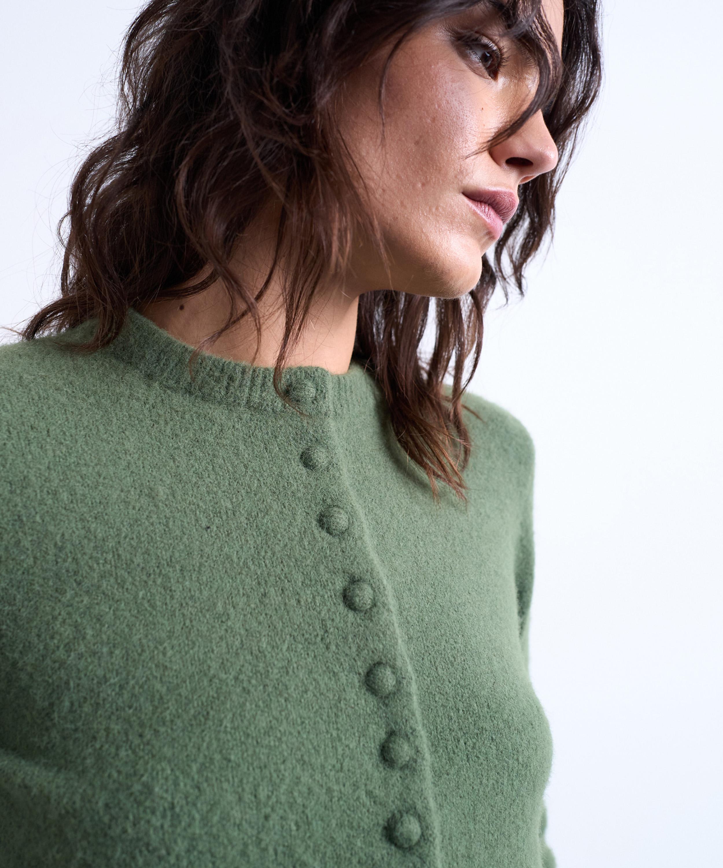 TOPSHOP - Green Knitted Covered Button Cardigan image number 2