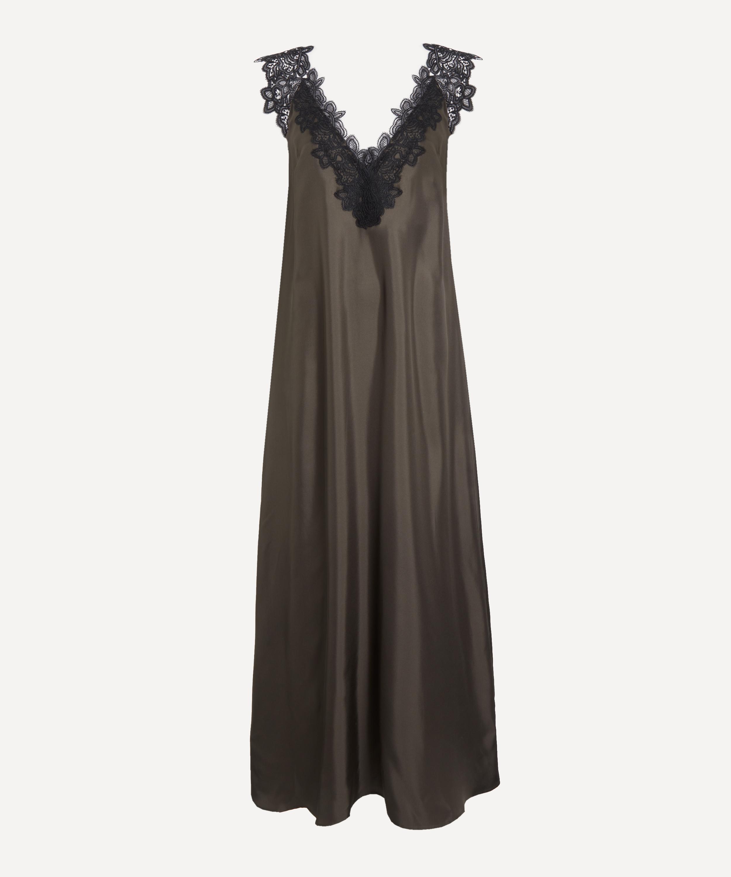 R&oacute;he - Brown V-Neck Lace Silk Slip Dress
