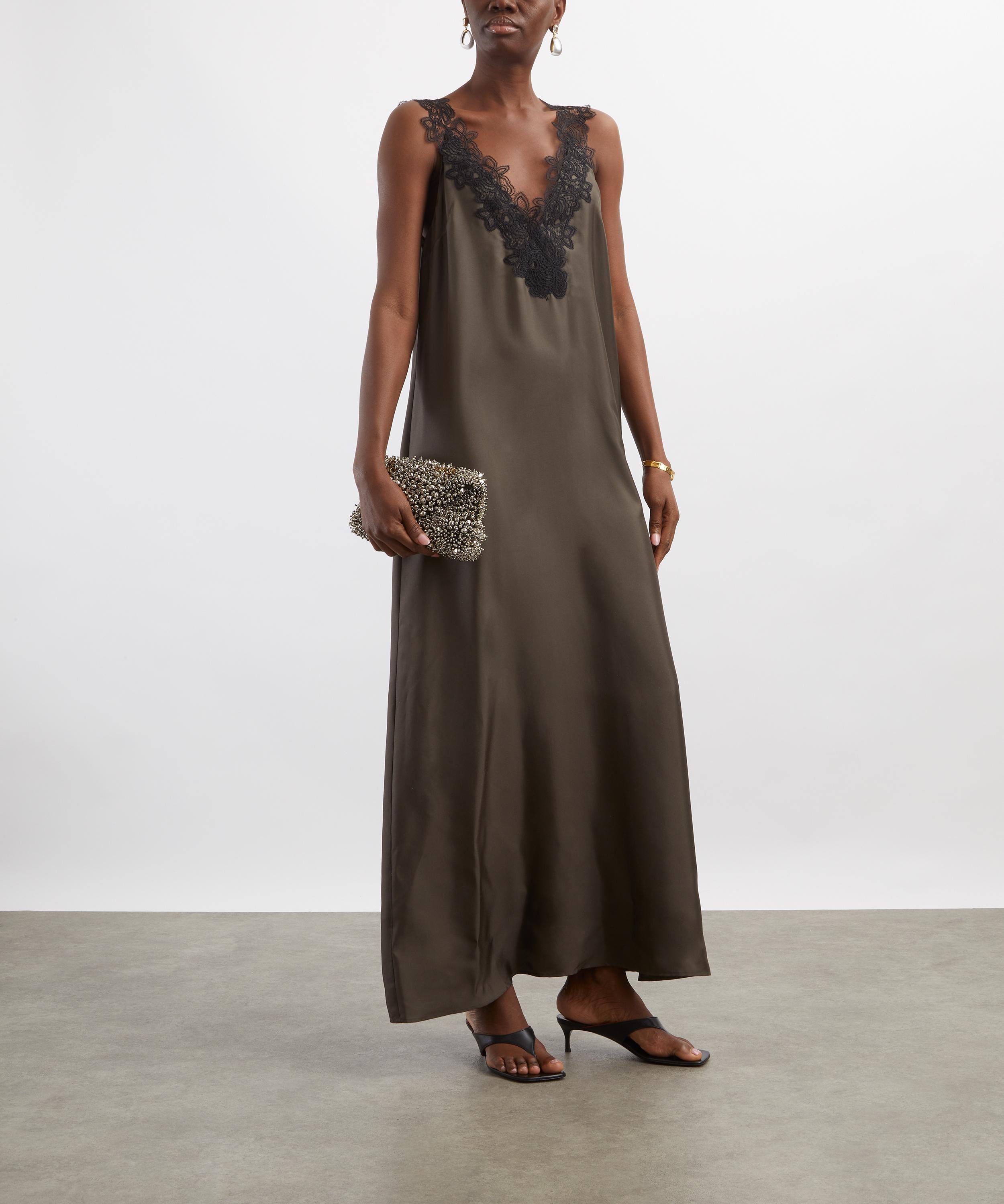 R&oacute;he - Brown V-Neck Lace Silk Slip Dress image number 1