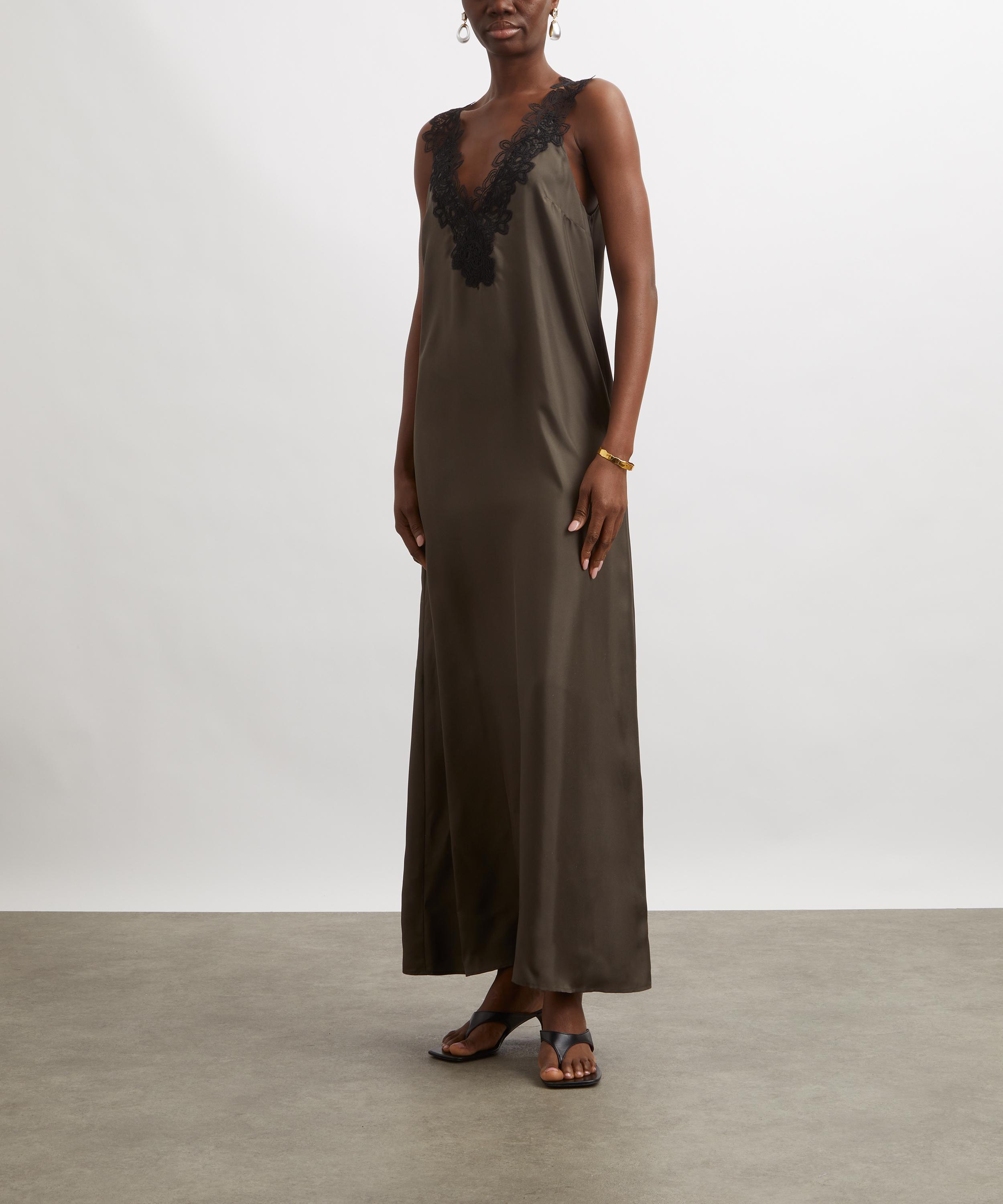 R&oacute;he - Brown V-Neck Lace Silk Slip Dress image number 2