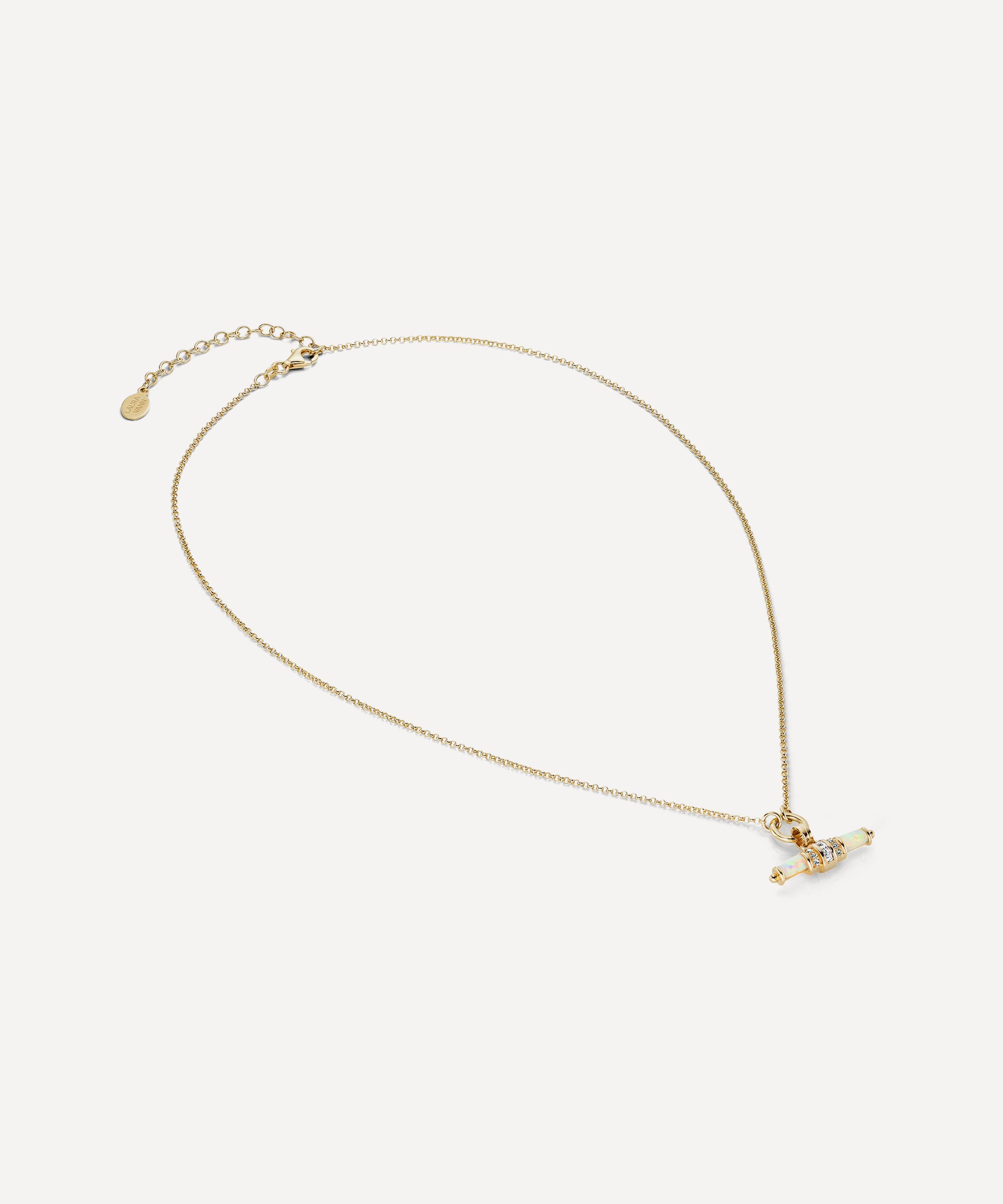 Laura Vann - 18ct Gold-Plated Synthetic Opal T-Bar Pendant Necklace image number 1