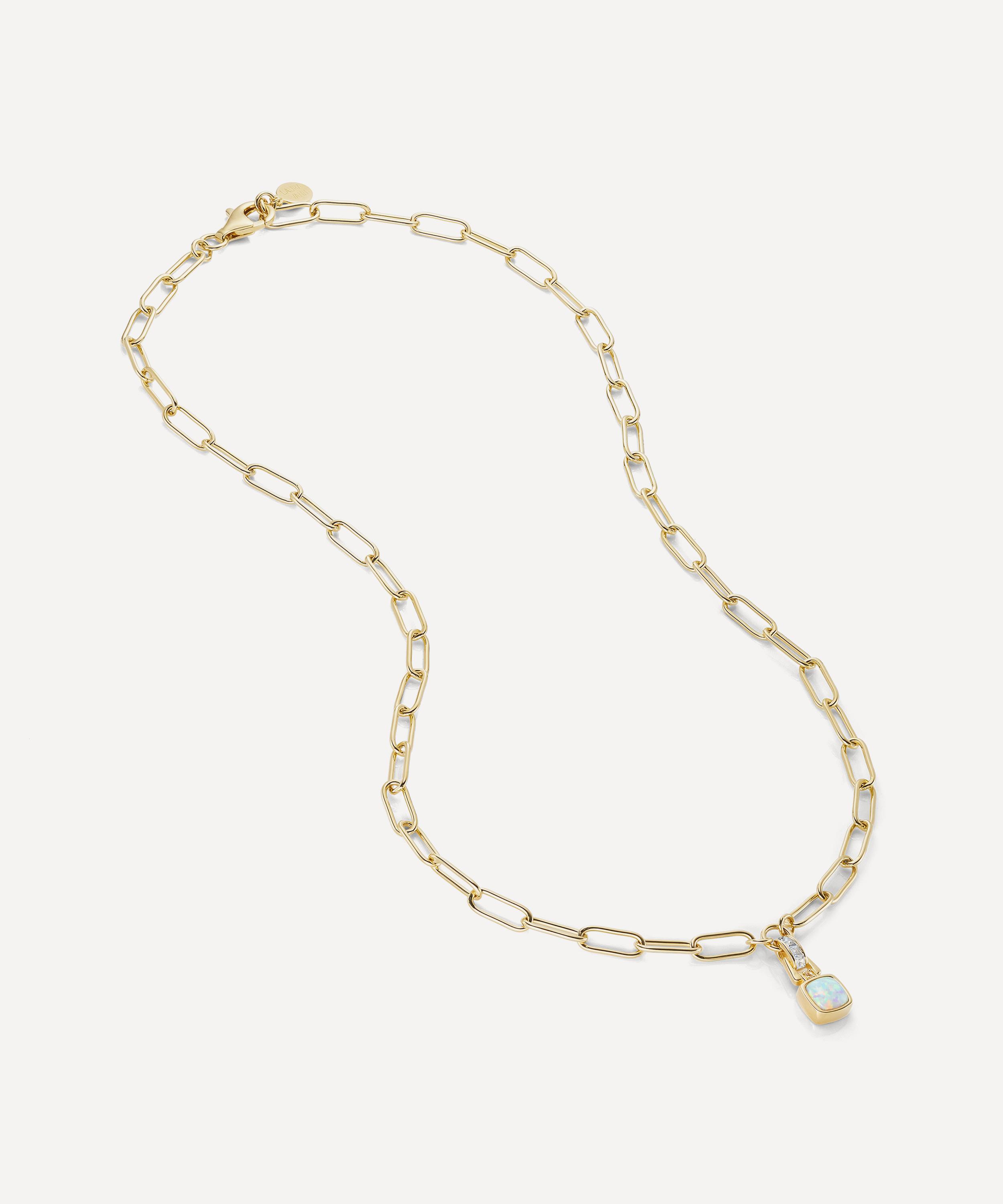 Laura Vann - 18ct Gold-Plated Synthetic Opal Paperclip Chain Necklace image number 1