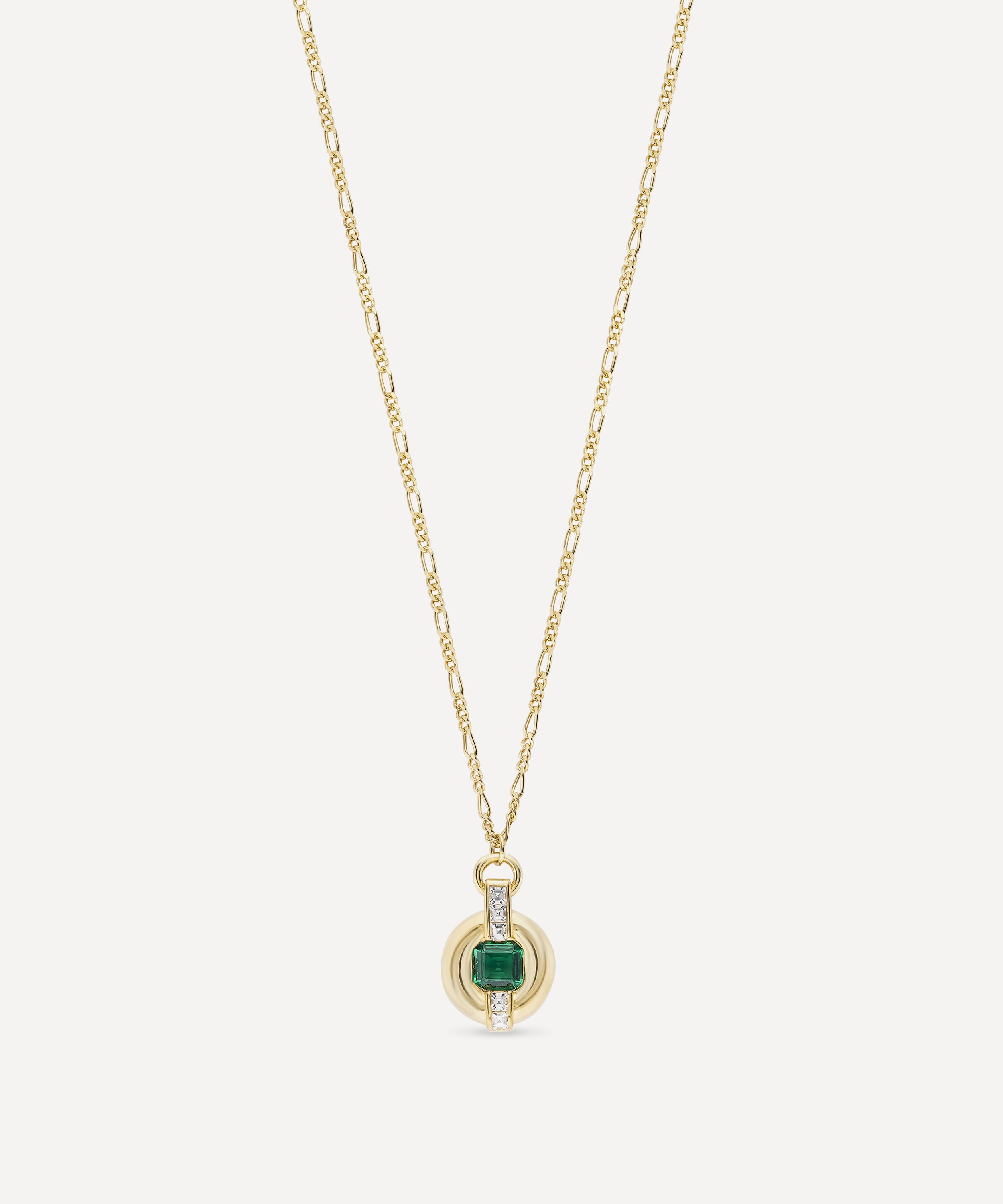 Laura Vann - 18ct Gold-Plated Green Stone Circle Pendant Necklace