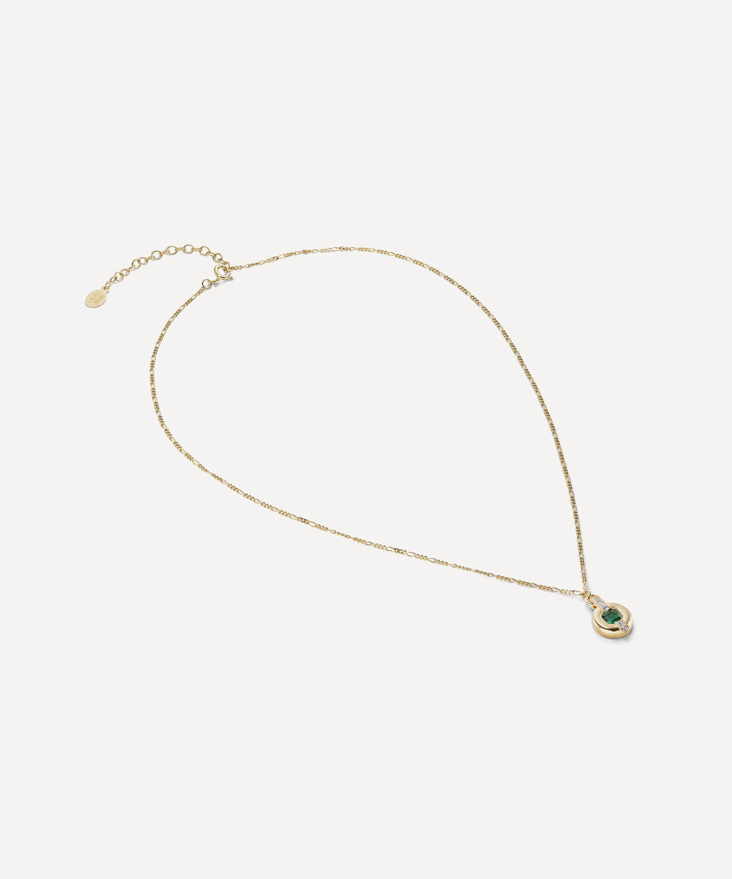 Laura Vann - 18ct Gold-Plated Green Stone Circle Pendant Necklace image number 1