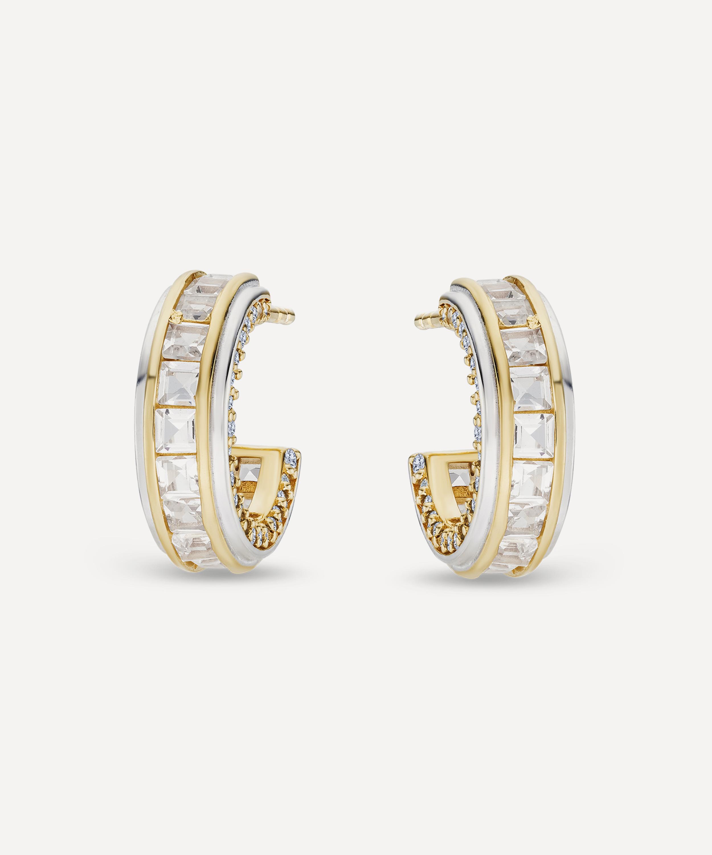 Laura Vann - Mixed Metal Blue Stone and White Topaz Hoop Earrings