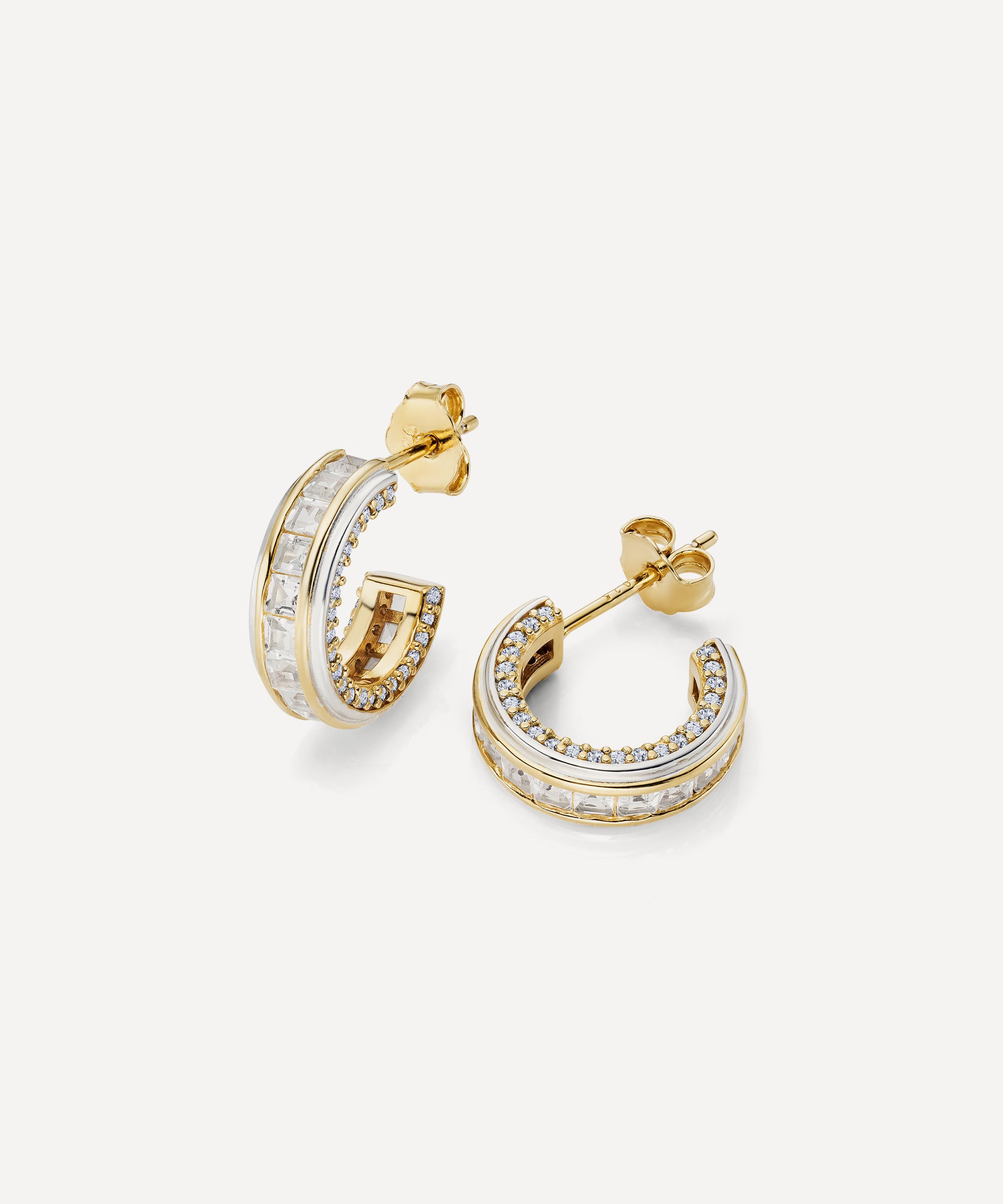 Laura Vann - Mixed Metal Blue Stone and White Topaz Hoop Earrings image number 1