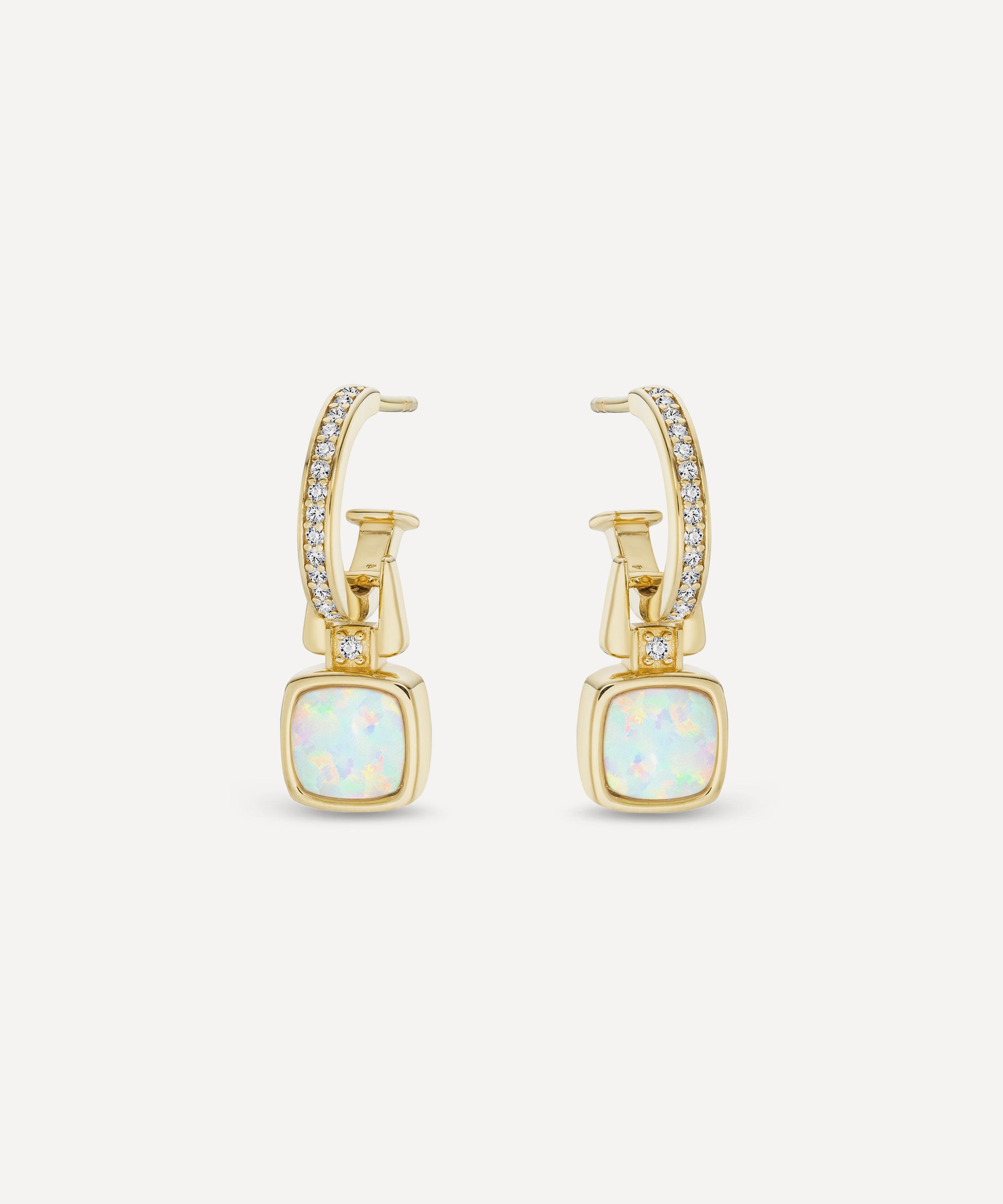 Laura Vann - 14ct Gold-Plated Vermeil Silver White Topaz and Synthetic Opal Drop Hoop Earrings