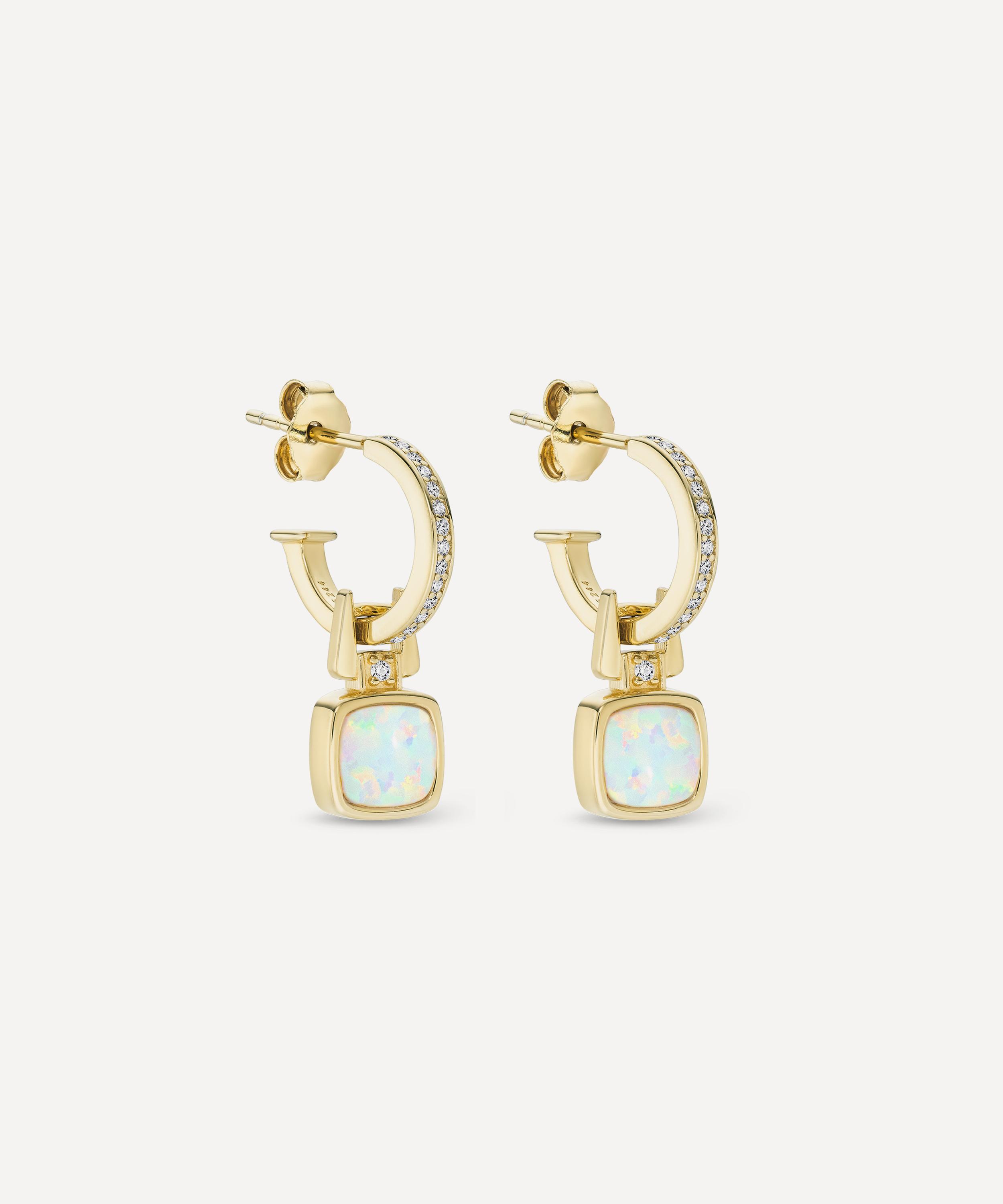 Laura Vann - 14ct Gold-Plated Vermeil Silver White Topaz and Synthetic Opal Drop Hoop Earrings image number 1