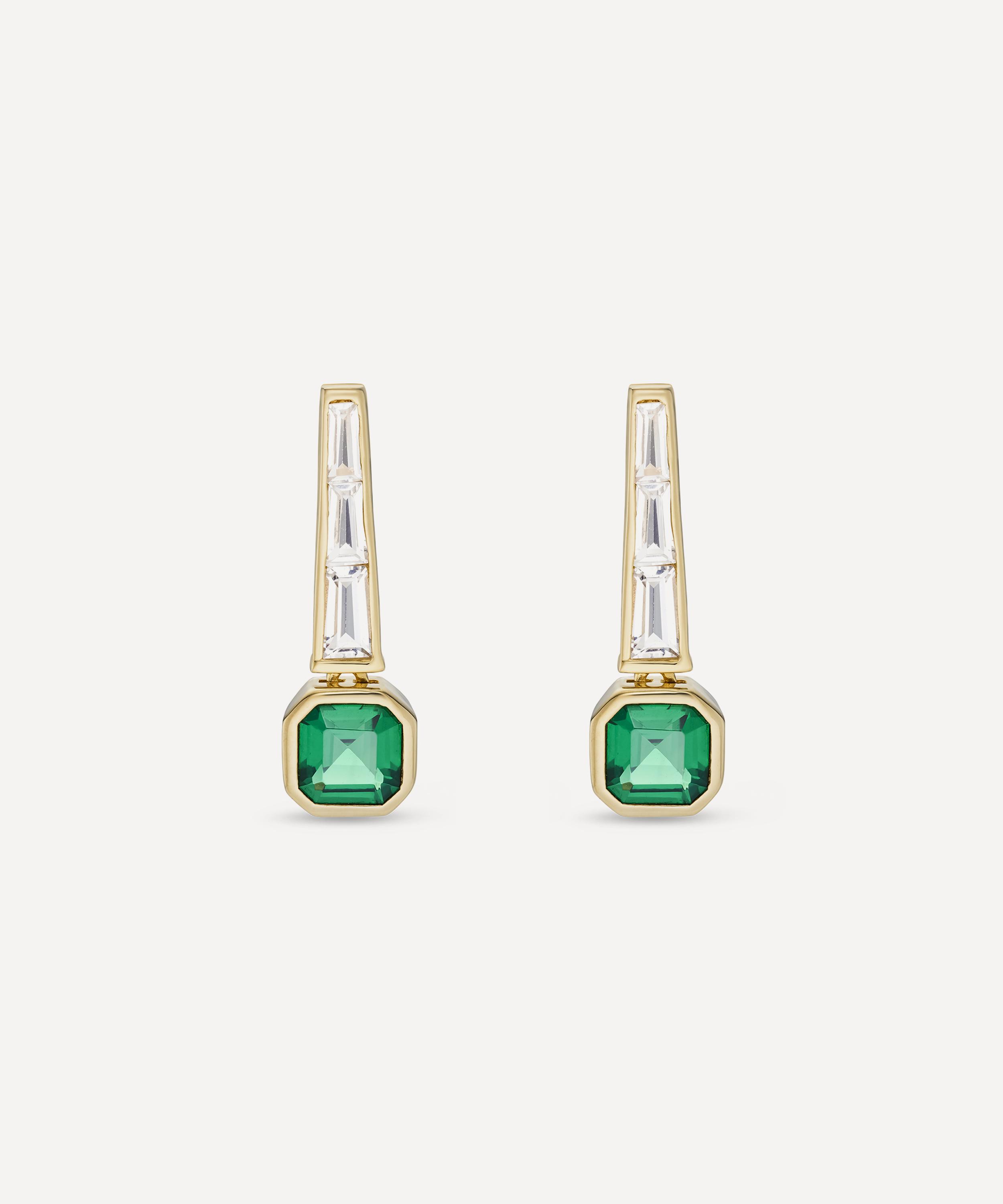 Laura Vann - 14ct Gold-Plated Vermeil Silver White Topaz and Green Stone Drop Earrings
