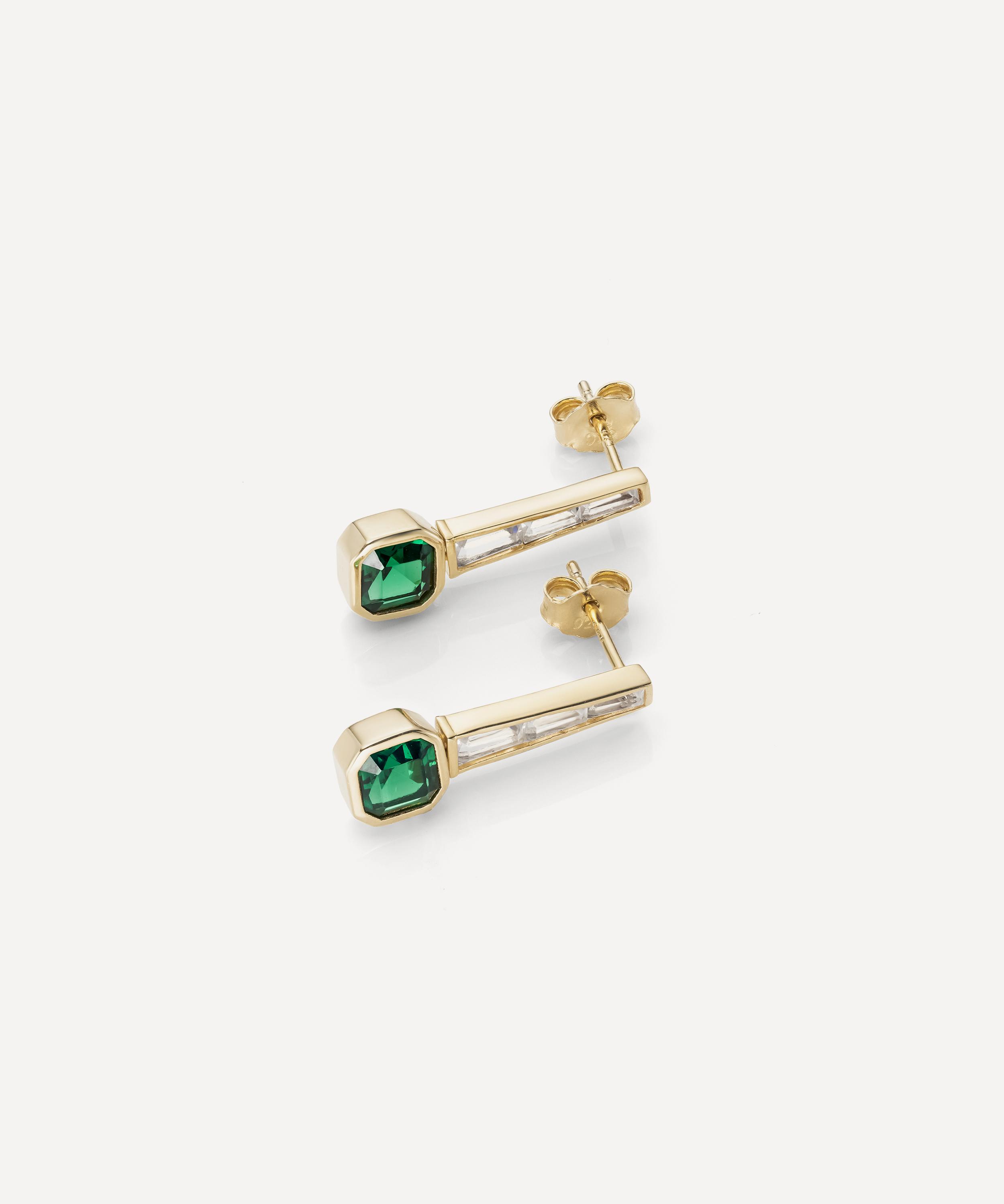 Laura Vann - 14ct Gold-Plated Vermeil Silver White Topaz and Green Stone Drop Earrings image number 1