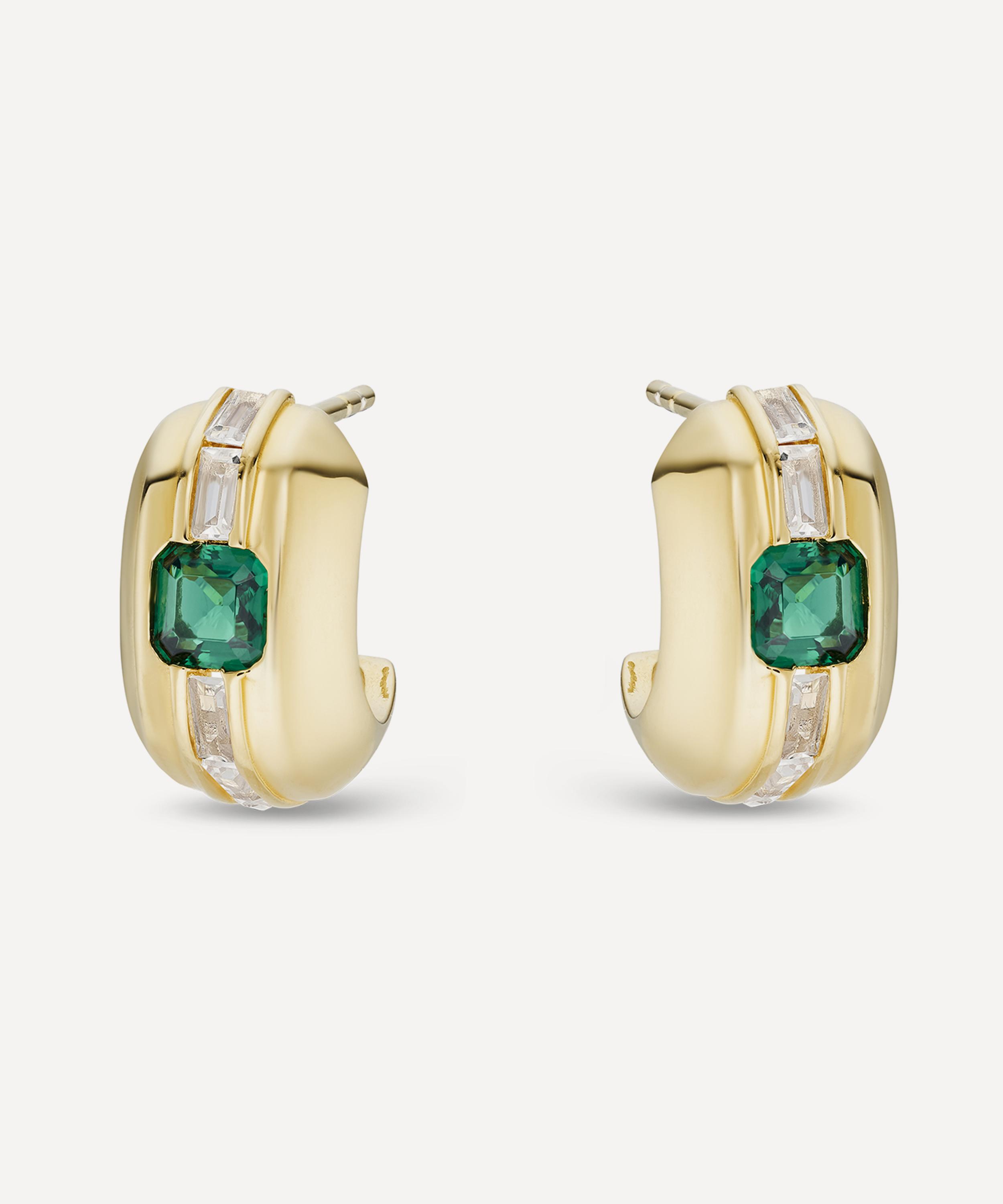 Laura Vann - 14ct Gold-Plated Vermeil Silver Green Stone and White Topaz Chunky Hoop Earrings