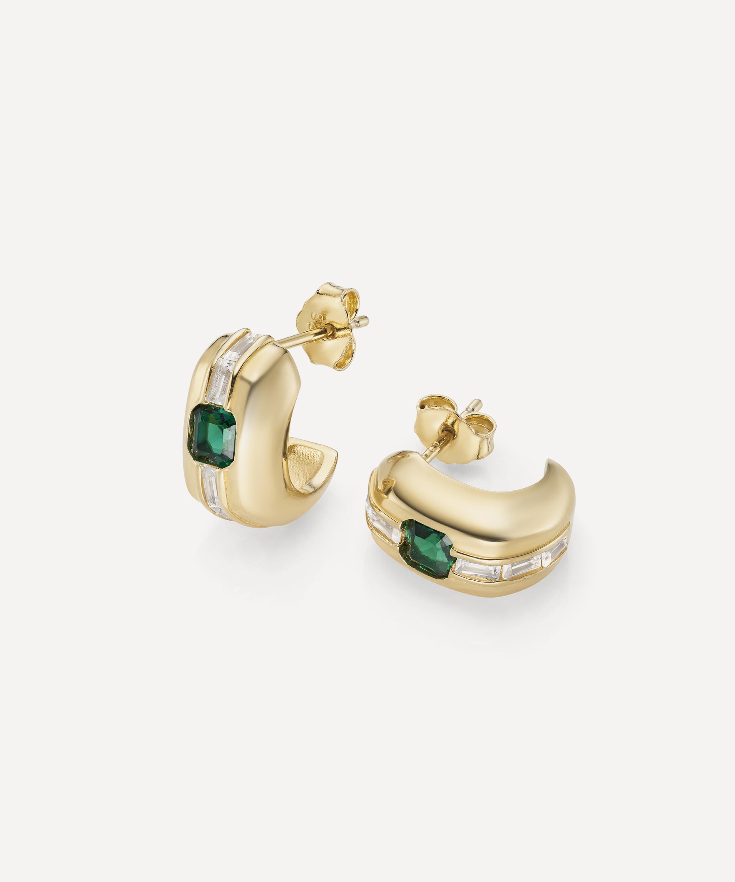 Laura Vann - 14ct Gold-Plated Vermeil Silver Green Stone and White Topaz Chunky Hoop Earrings image number 1