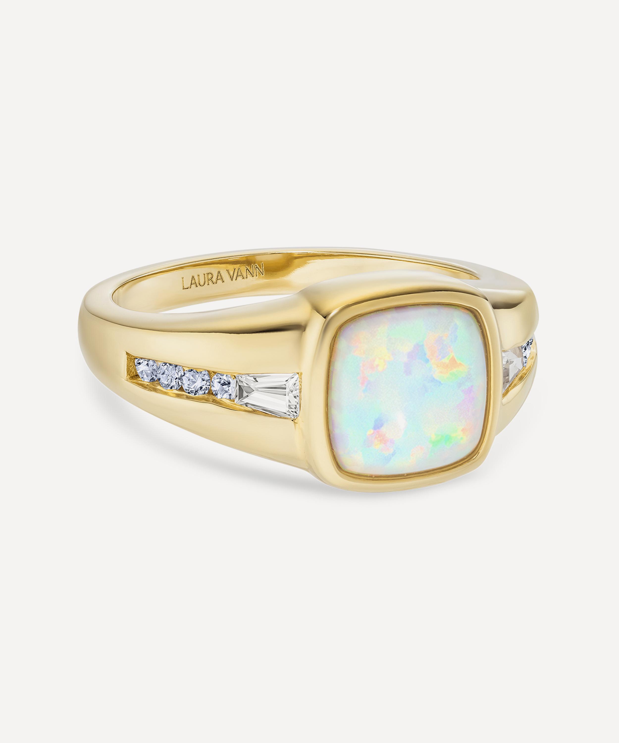 Laura Vann - 18ct Gold-Plated Vermeil Silver Synthetic Opal Signet Ring image number 1