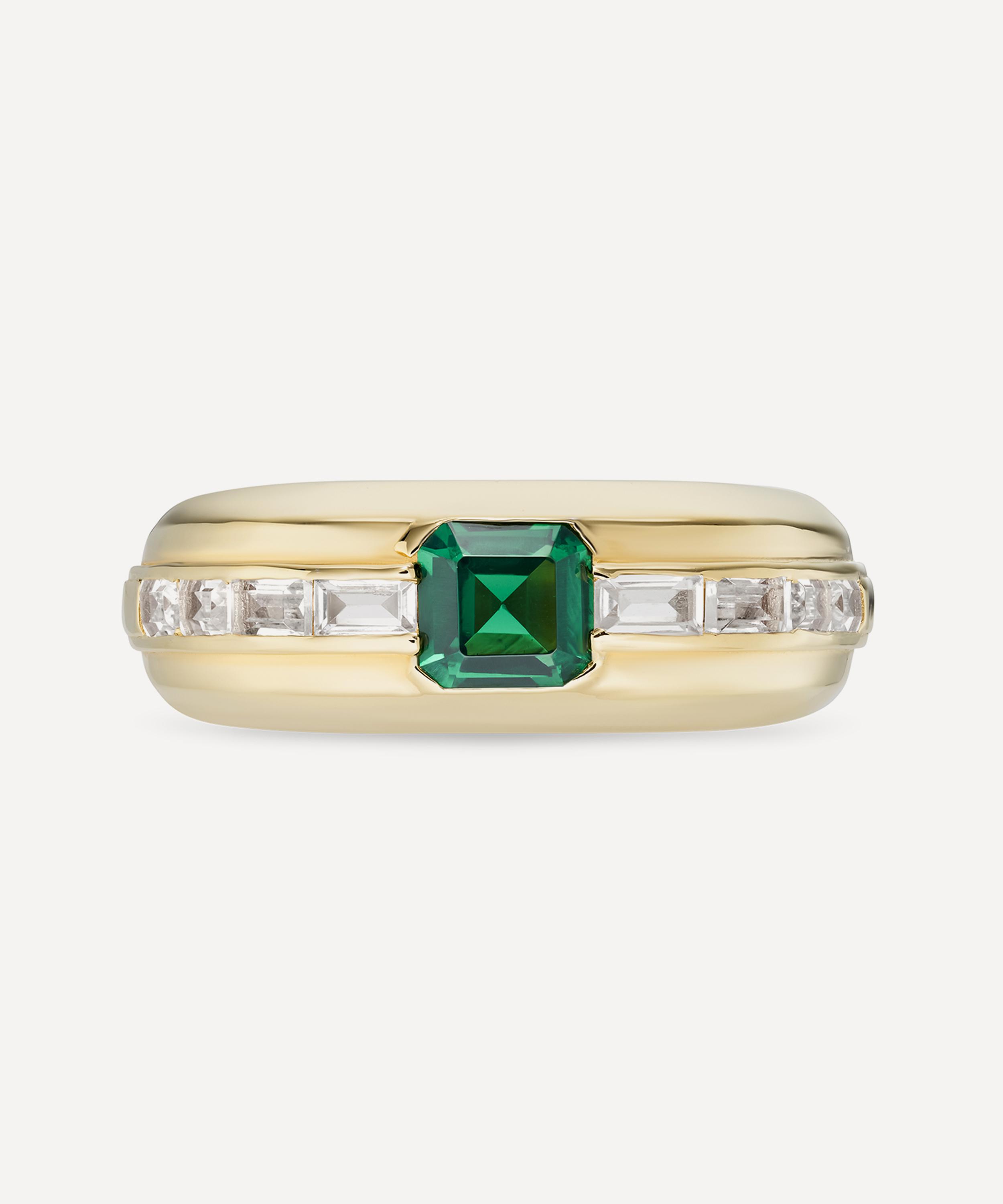 Laura Vann - 18ct Gold-Plated Vermeil Silver Green Stone and White Topaz Statement Ring