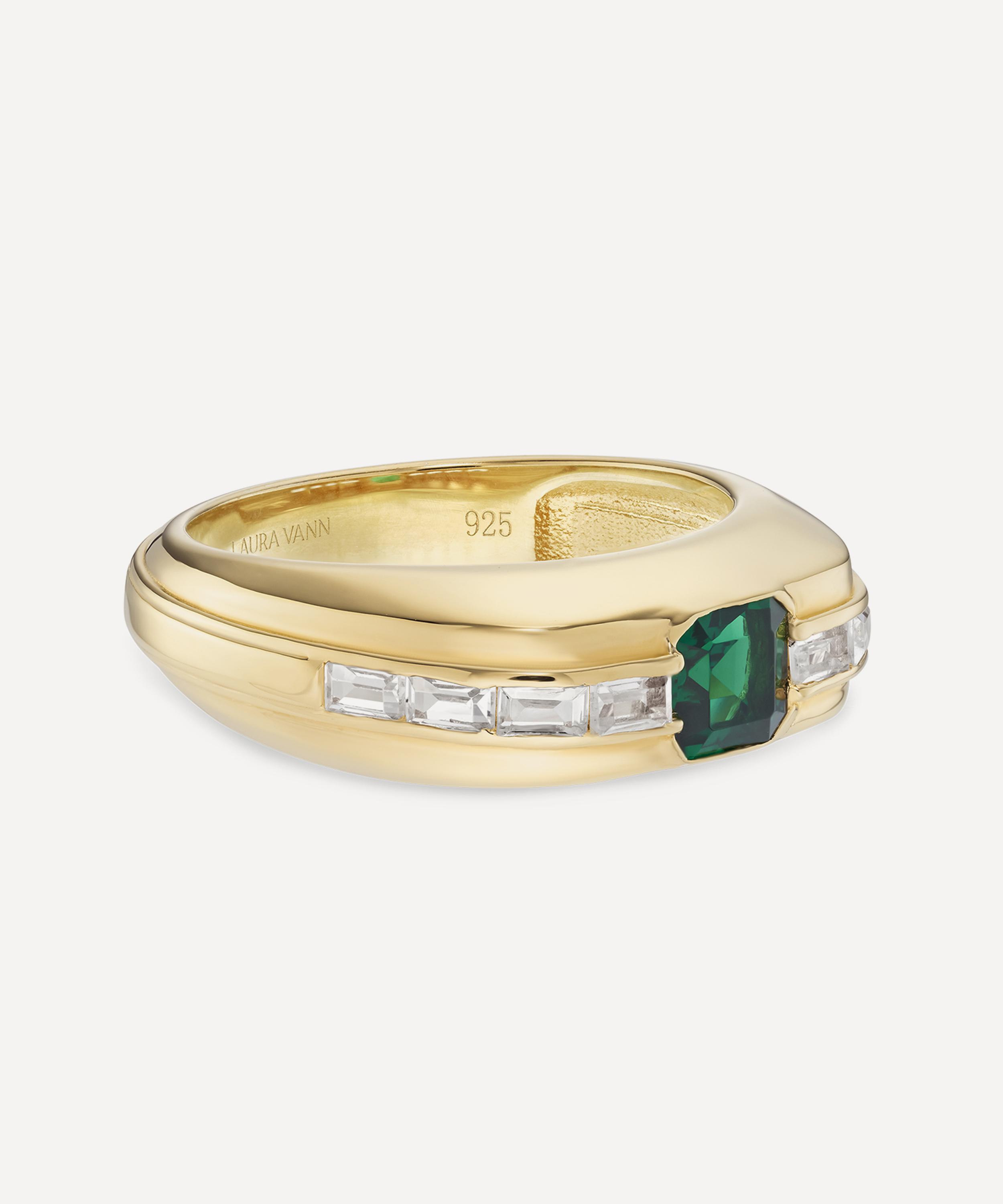 Laura Vann - 18ct Gold-Plated Vermeil Silver Green Stone and White Topaz Statement Ring image number 1