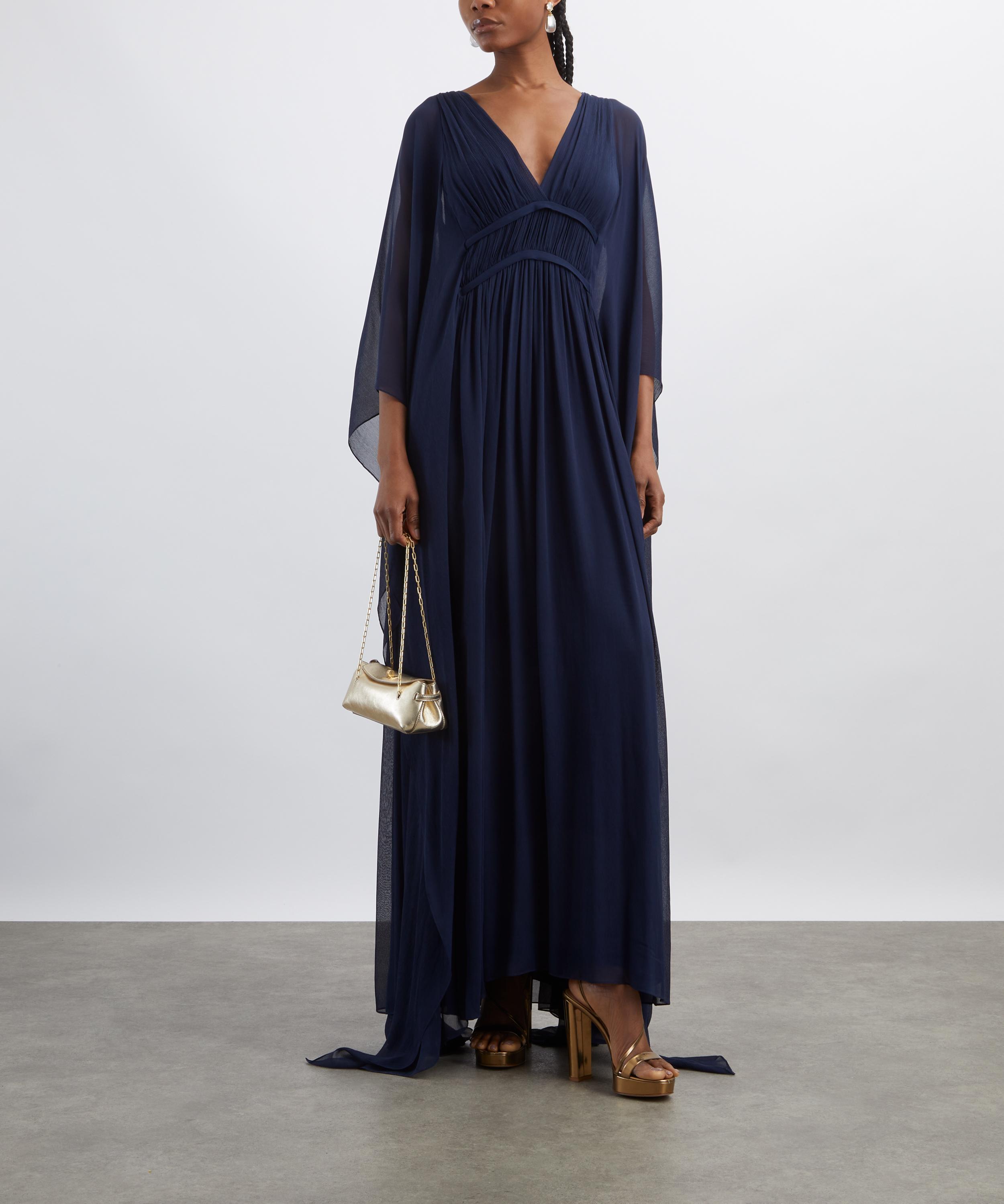 Alberta Ferretti - Navy Silk Creponne Evening Dress image number 1