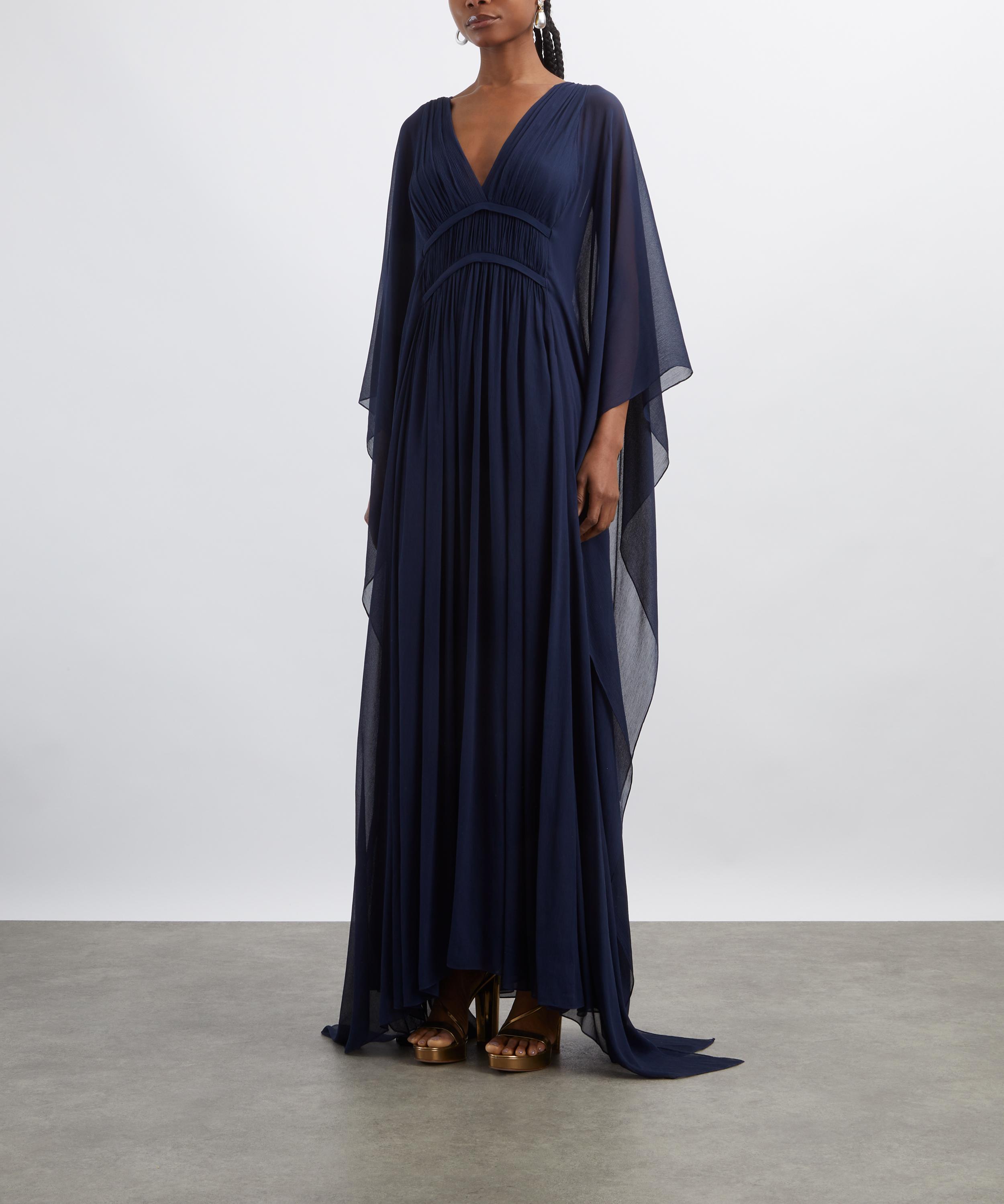 Alberta Ferretti - Navy Silk Creponne Evening Dress image number 2