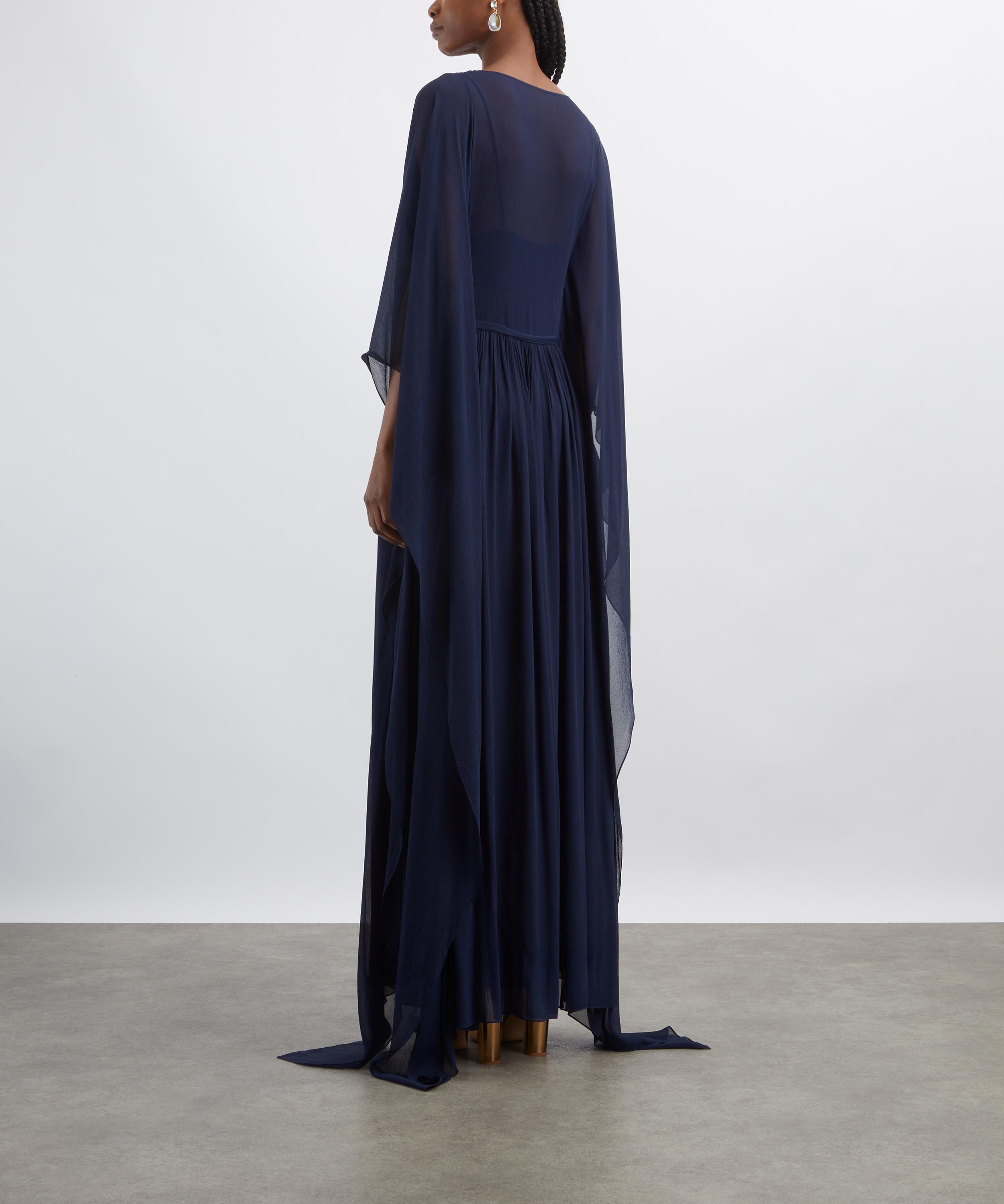 Alberta Ferretti - Navy Silk Creponne Evening Dress image number 3