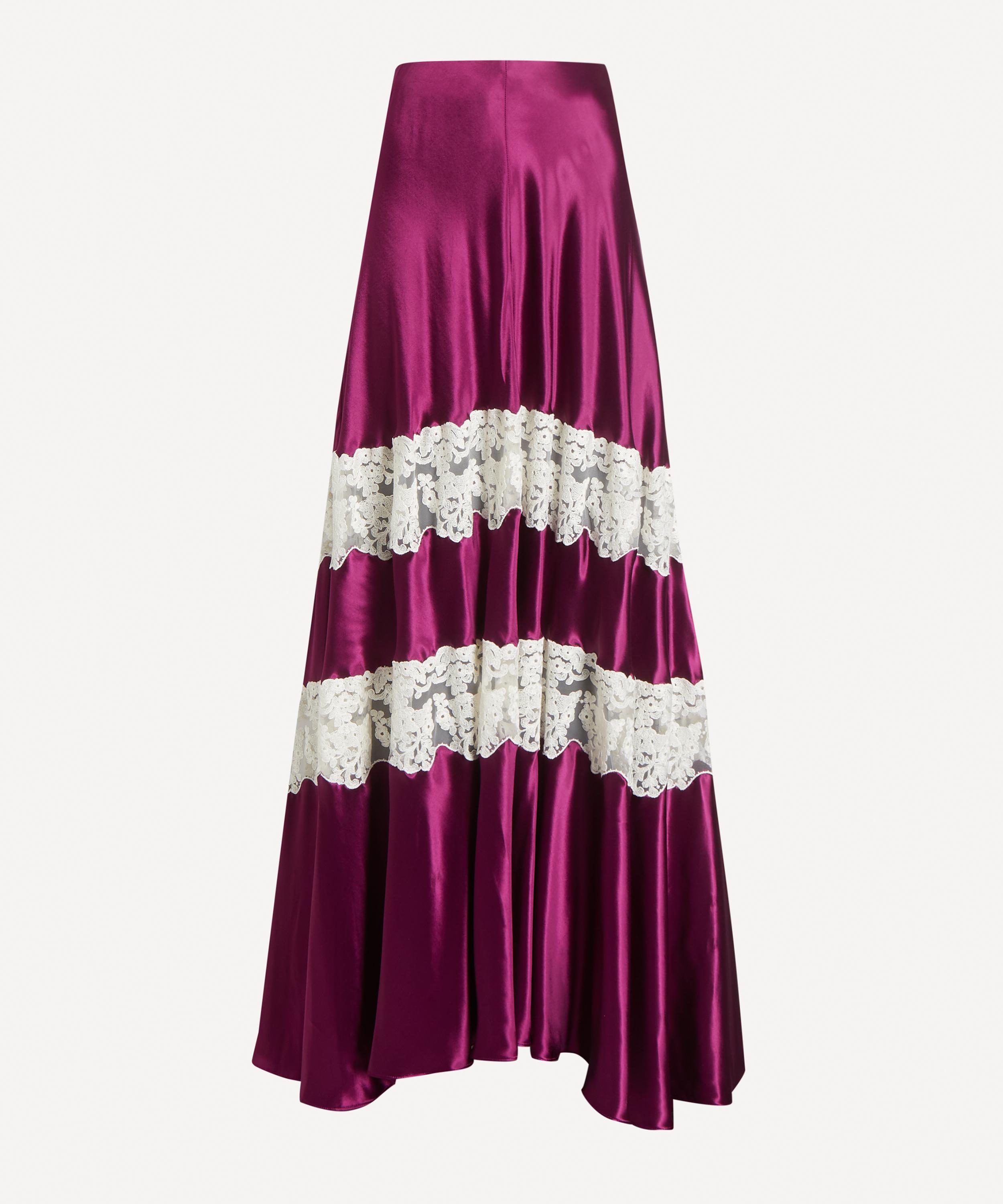 Alberta Ferretti - Purple Satin Skirt with Lace Inserts