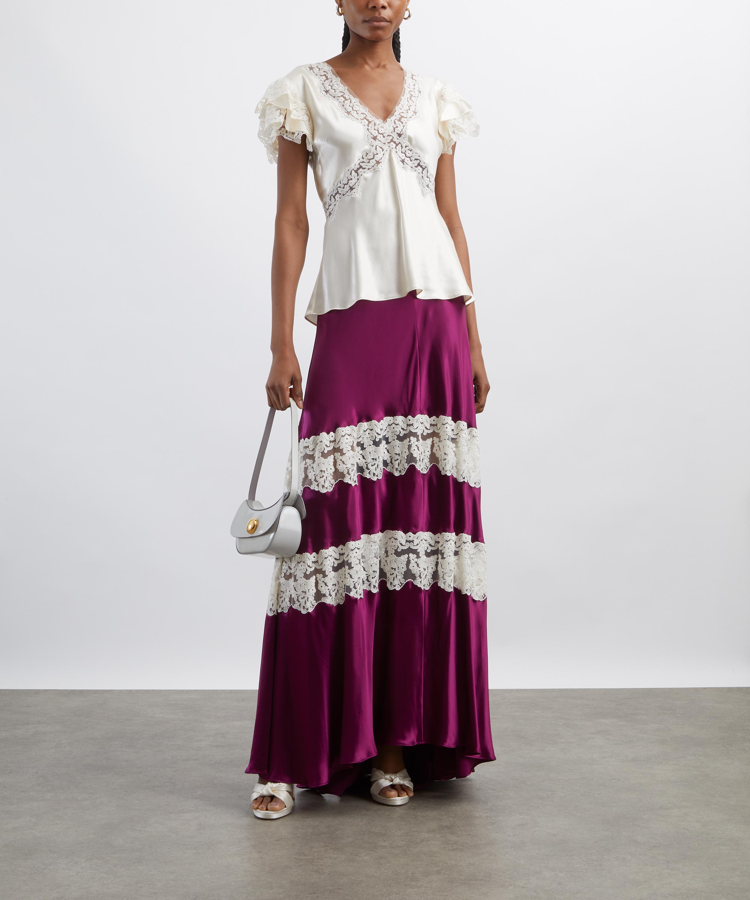 Alberta Ferretti - Purple Satin Skirt with Lace Inserts image number 1