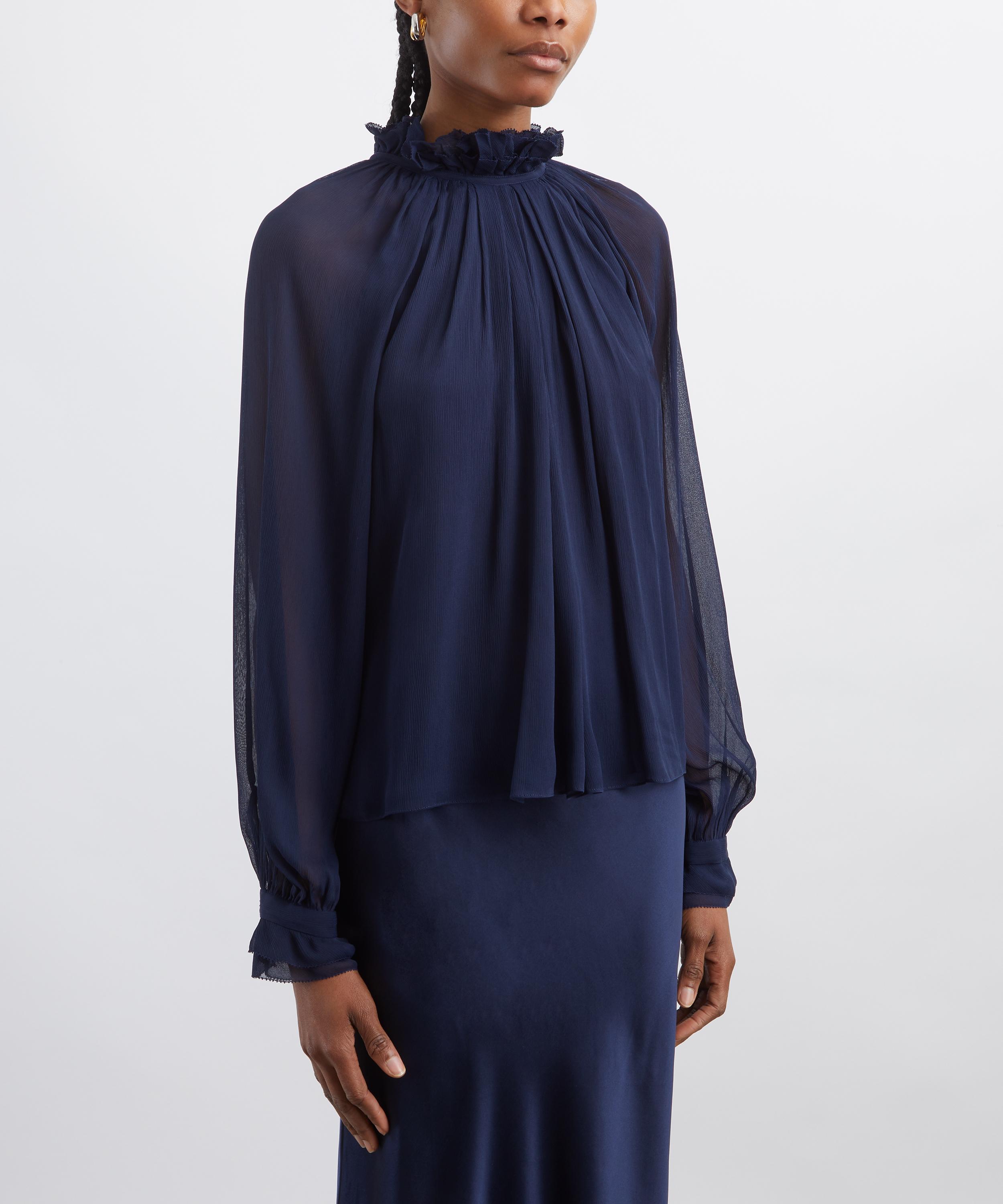 Alberta Ferretti - Navy Silk Creponne Blouse image number 2