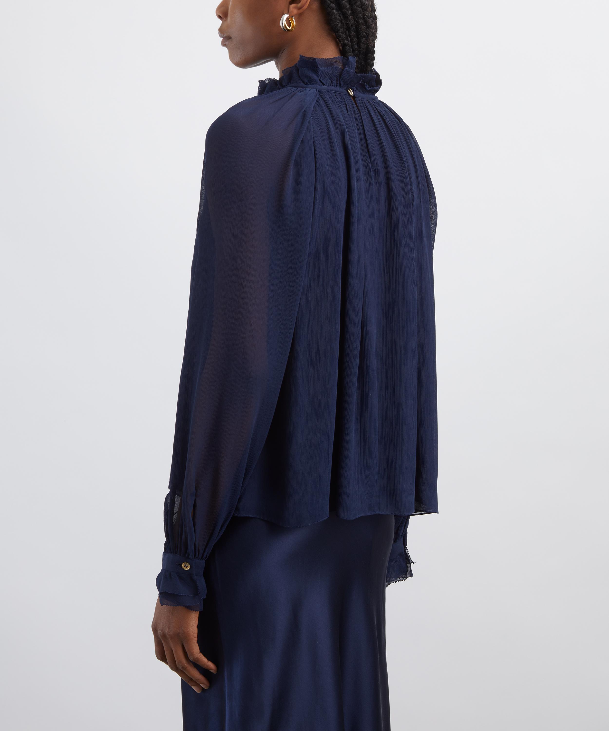 Alberta Ferretti - Navy Silk Creponne Blouse image number 3