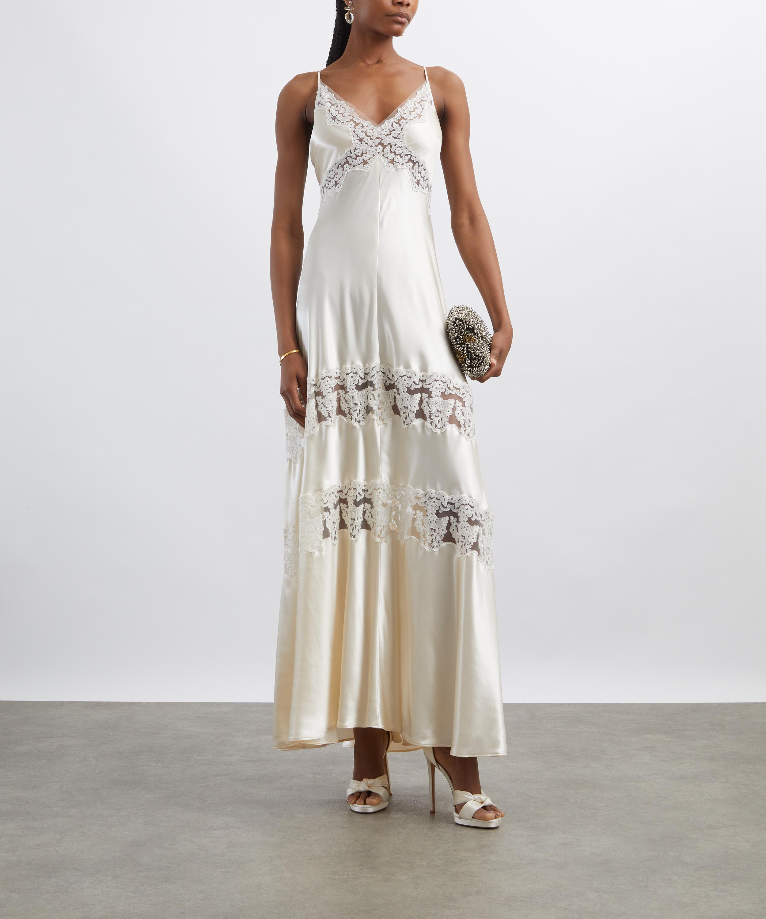 Alberta Ferretti - White Satin Dress with Lace Inserts image number 1
