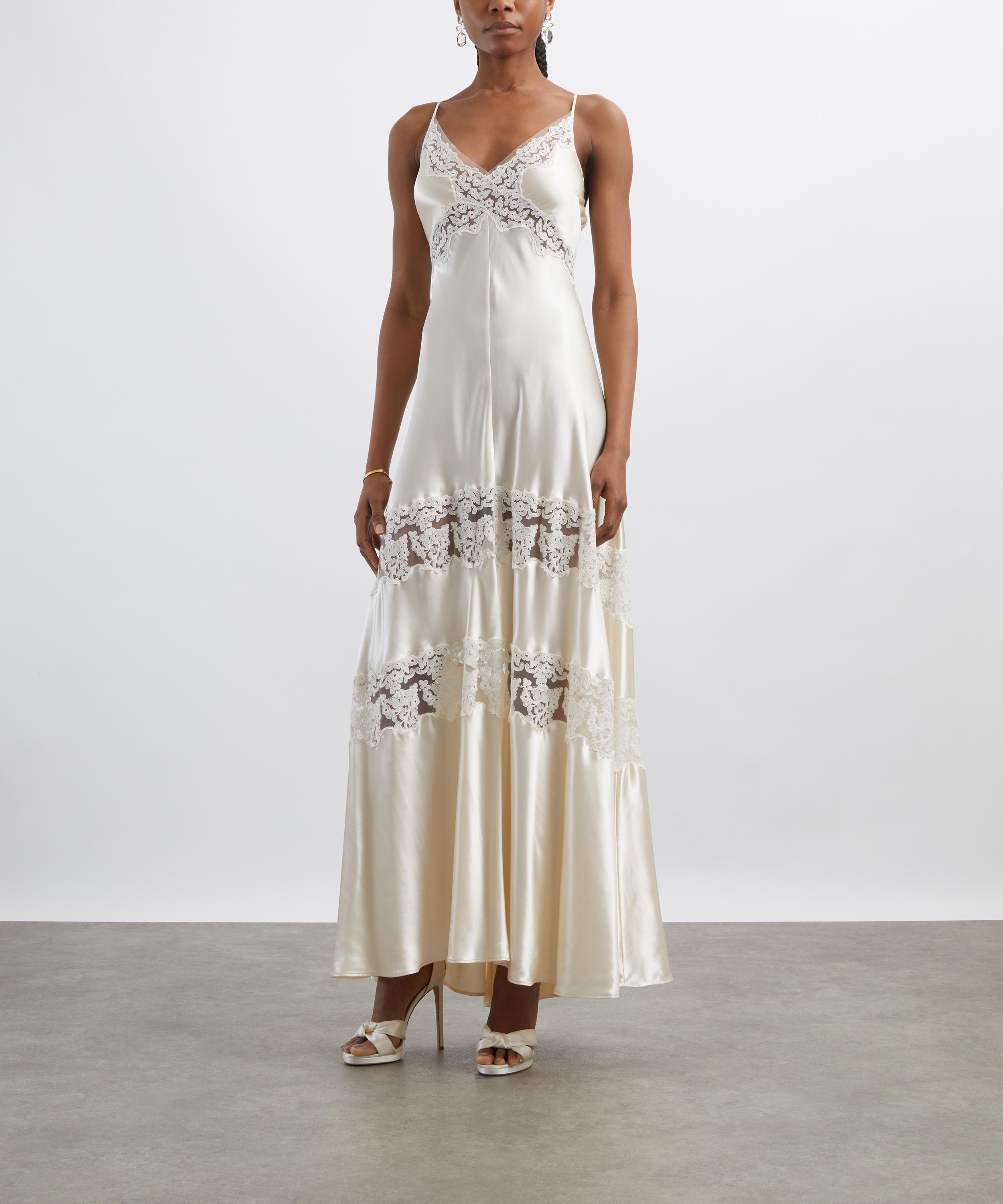 Alberta Ferretti - White Satin Dress with Lace Inserts image number 2