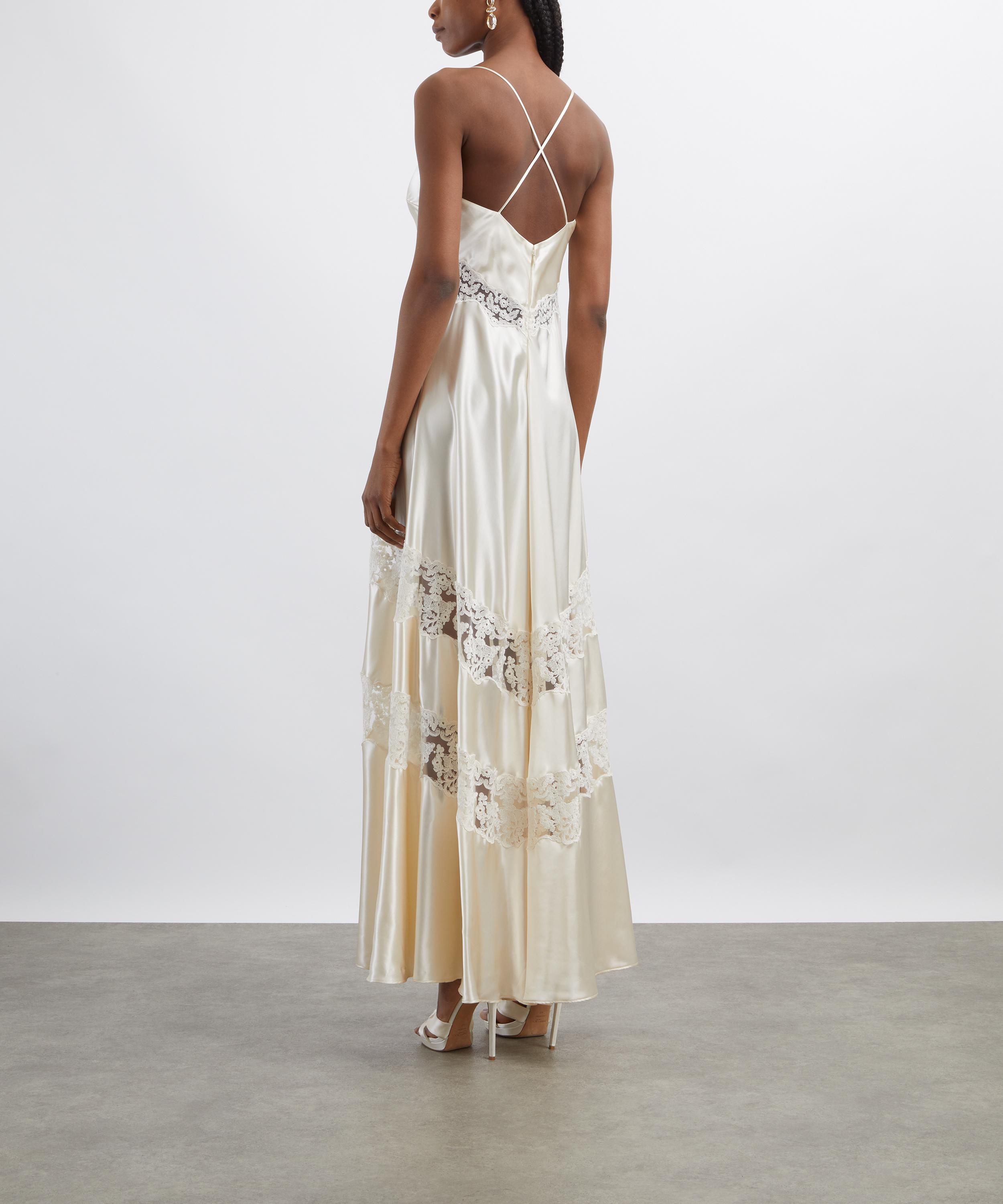 Alberta Ferretti - White Satin Dress with Lace Inserts image number 3