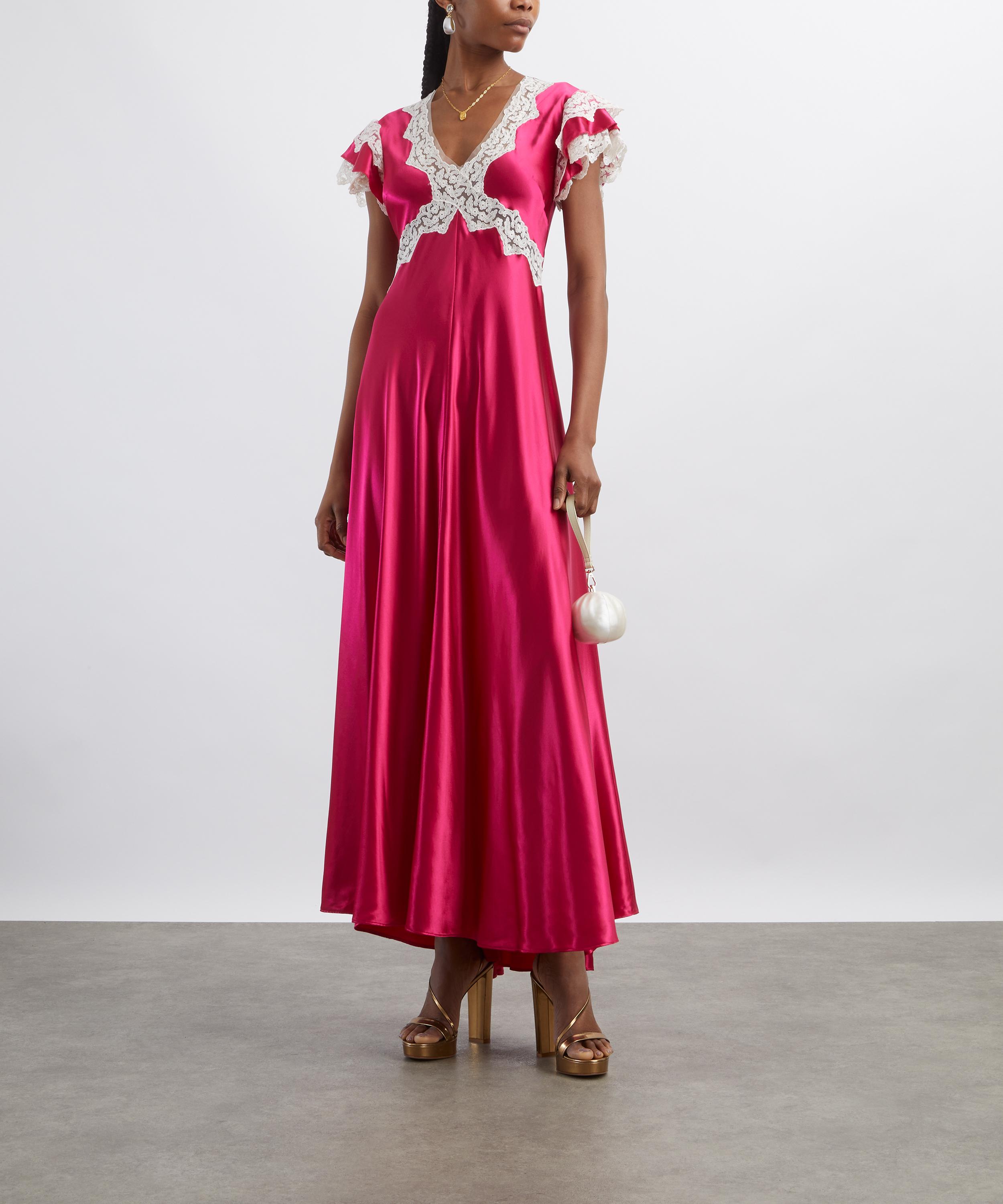 Alberta Ferretti - Pink Satin Dress with Lace Sleeves image number 1