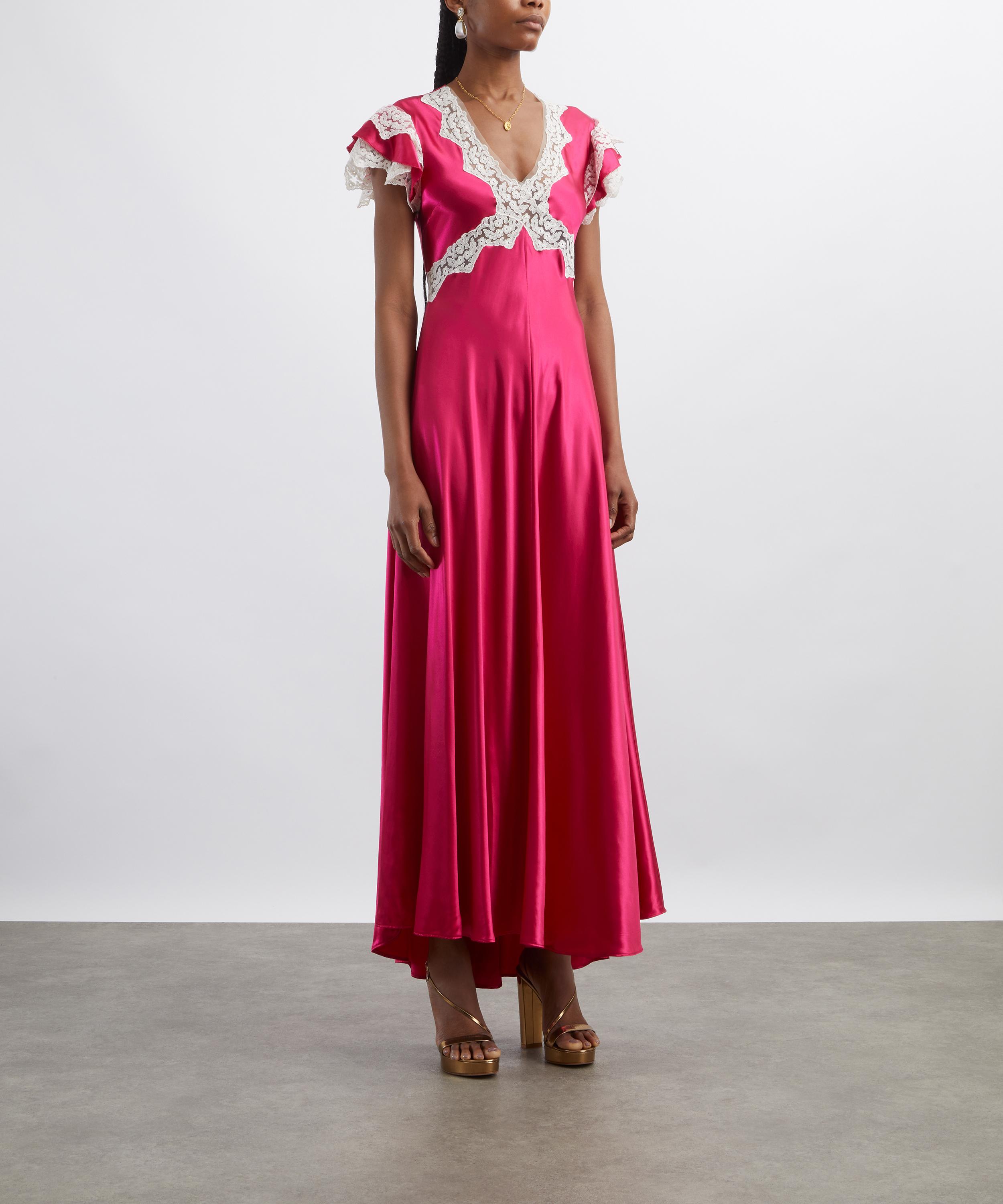Alberta Ferretti - Pink Satin Dress with Lace Sleeves image number 2