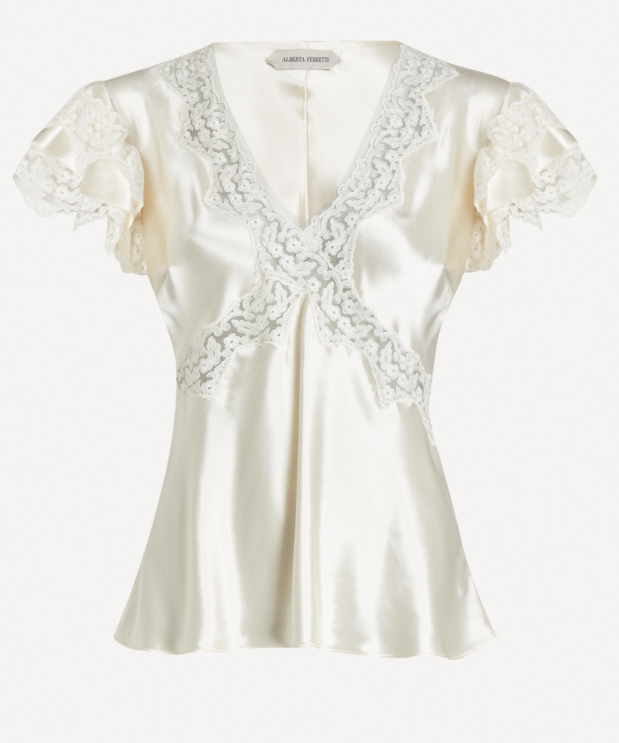 Alberta Ferretti - White Satin Top with Lace Inserts