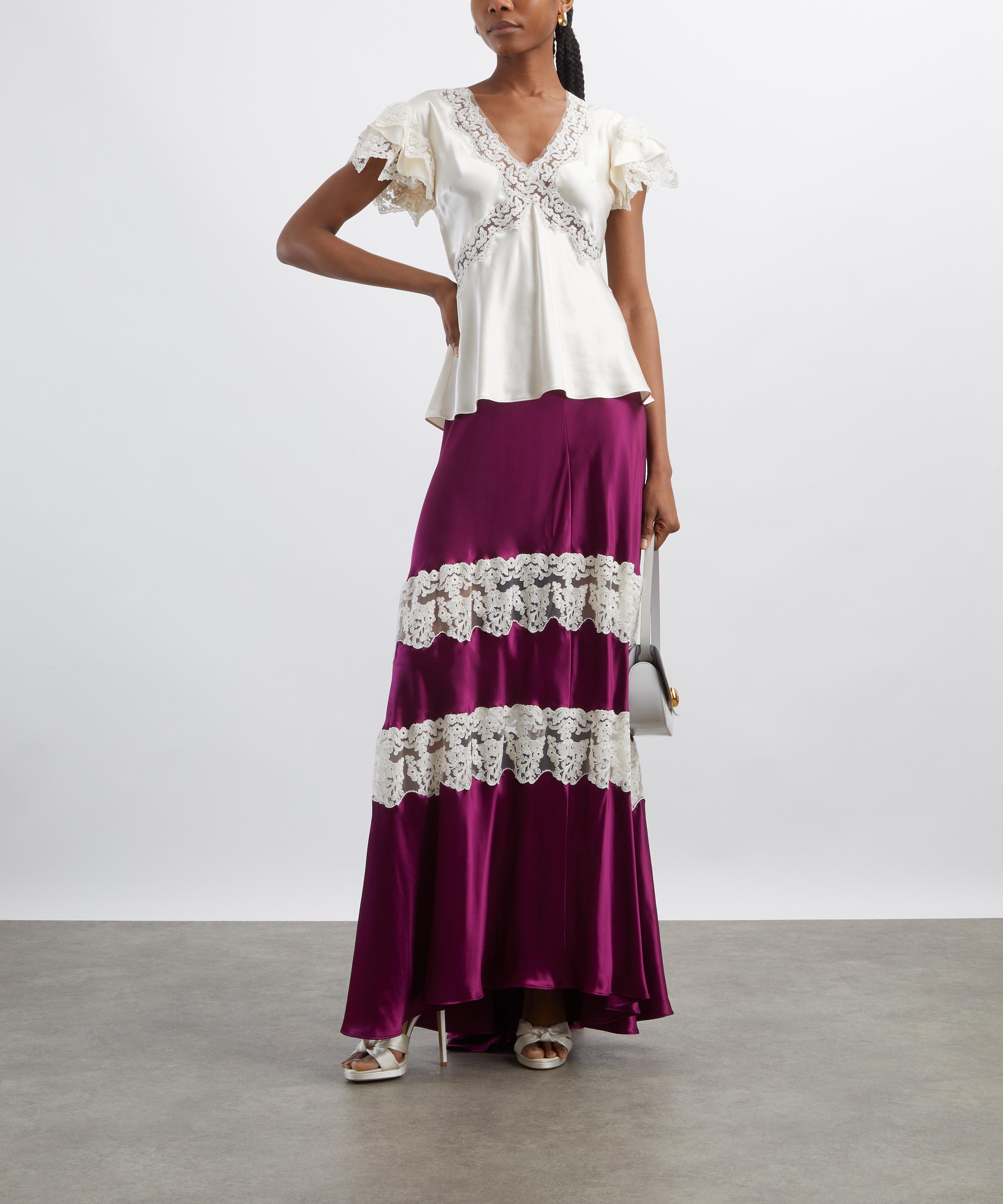 Alberta Ferretti - White Satin Top with Lace Inserts image number 1