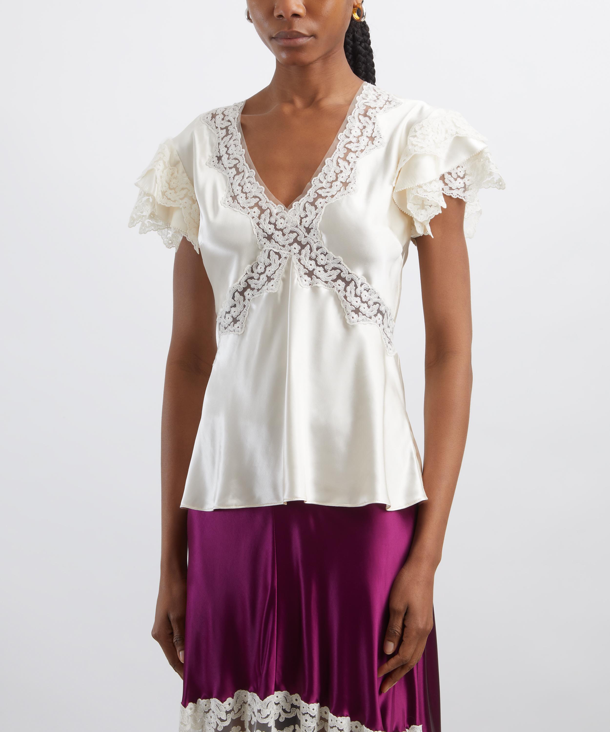 Alberta Ferretti - White Satin Top with Lace Inserts image number 2