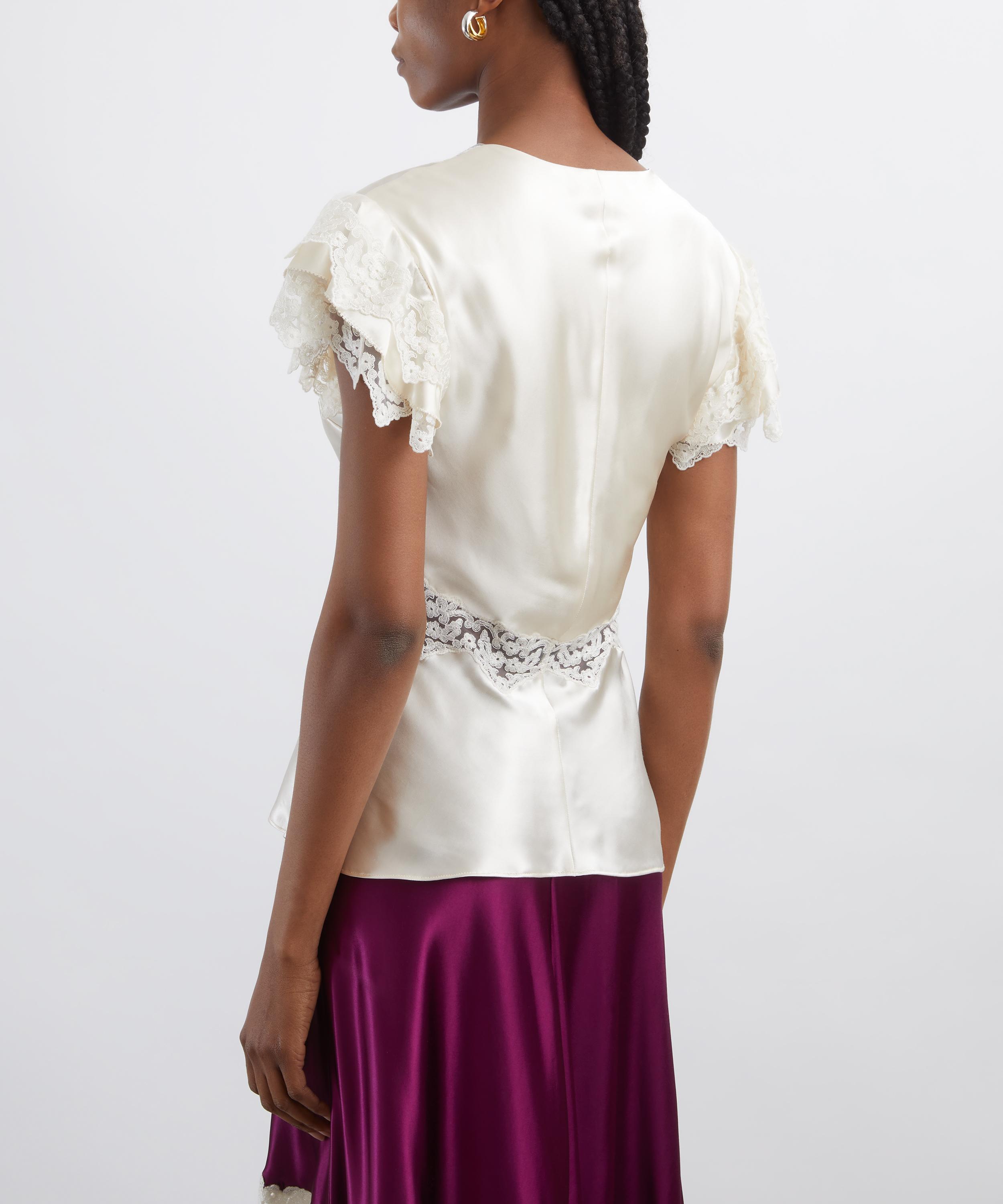 Alberta Ferretti - White Satin Top with Lace Inserts image number 3